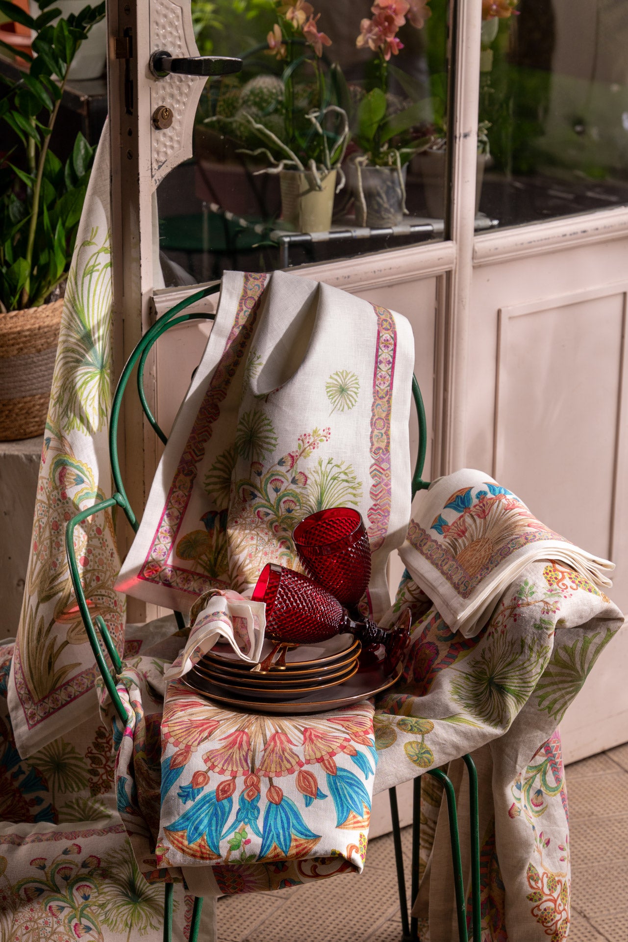 Tessitura Toscana Telerie, “Papyro Blue”, Pure linen printed tea towel.