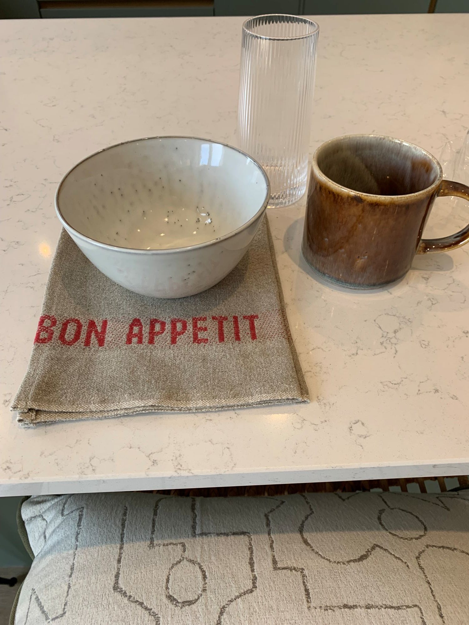 Charvet Editions "Bon Appetit" (Red), Natural woven linen napkin. France.