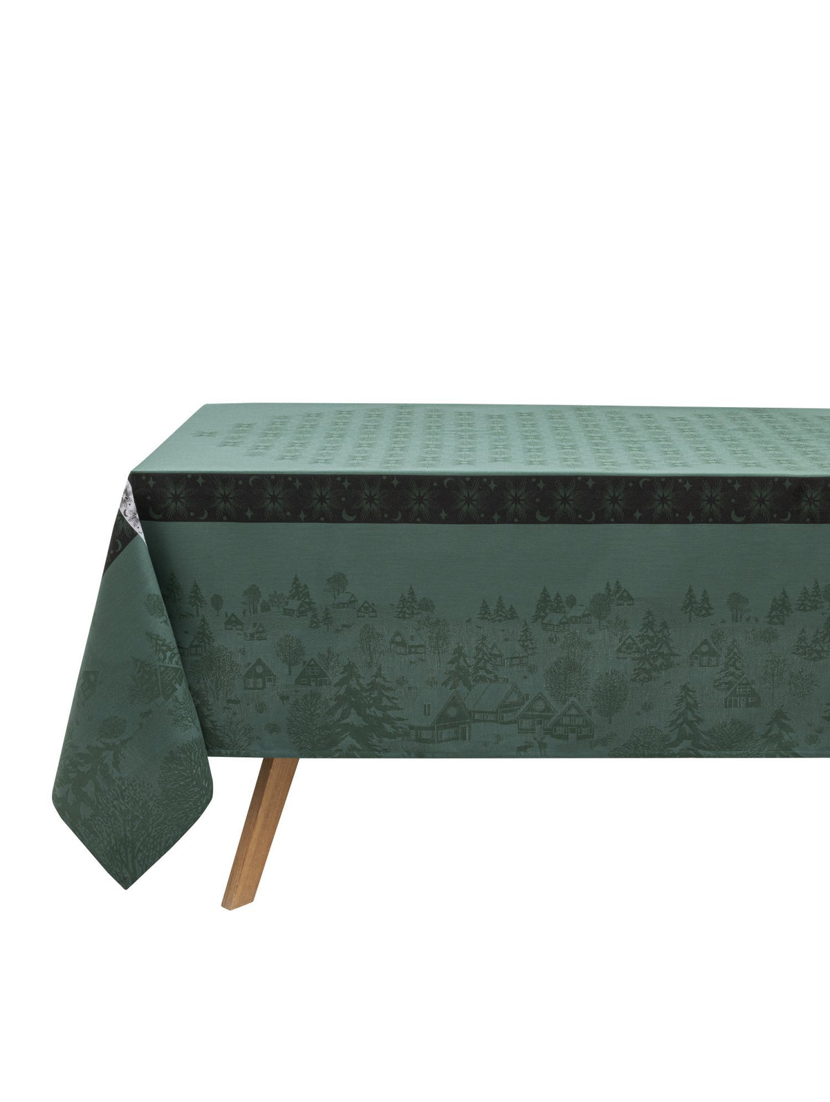 Jacquard Français "Sous Les Etoiles” (Green), Woven cotton tablecloth. France.