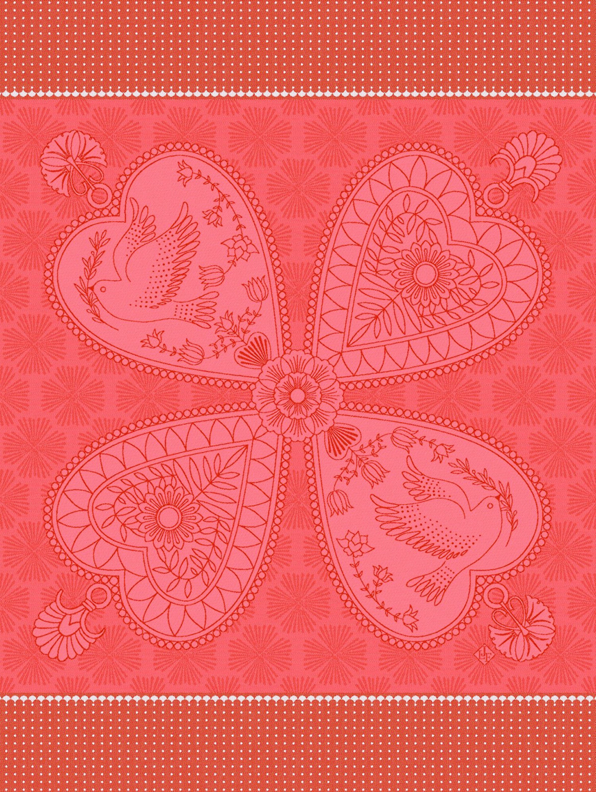 Jacquard Français "Peace & Love" (Red), Woven cotton tea towel. Made in France.