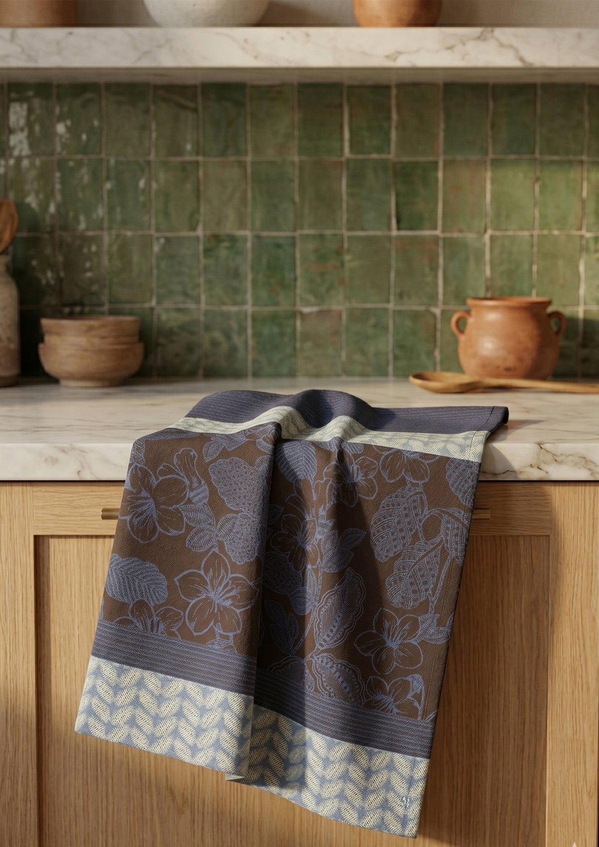 Jacquard Français "Sulawesi" (Blue), Woven cotton tea towel. Made in France.