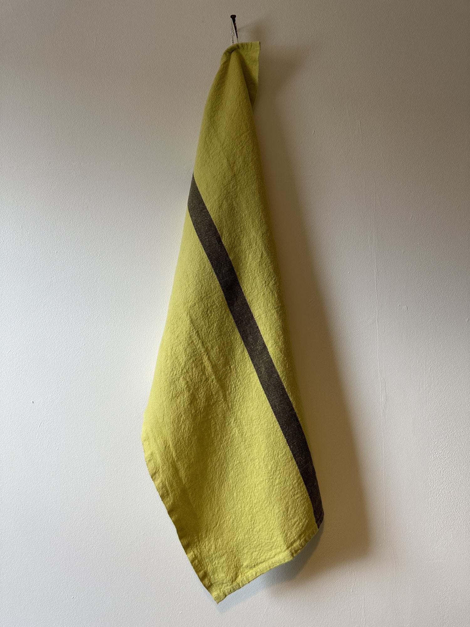 Charvet Editions "Doudou Stripe" (Yuzu Yellow & Marron), Woven linen tea towel. Made in France.