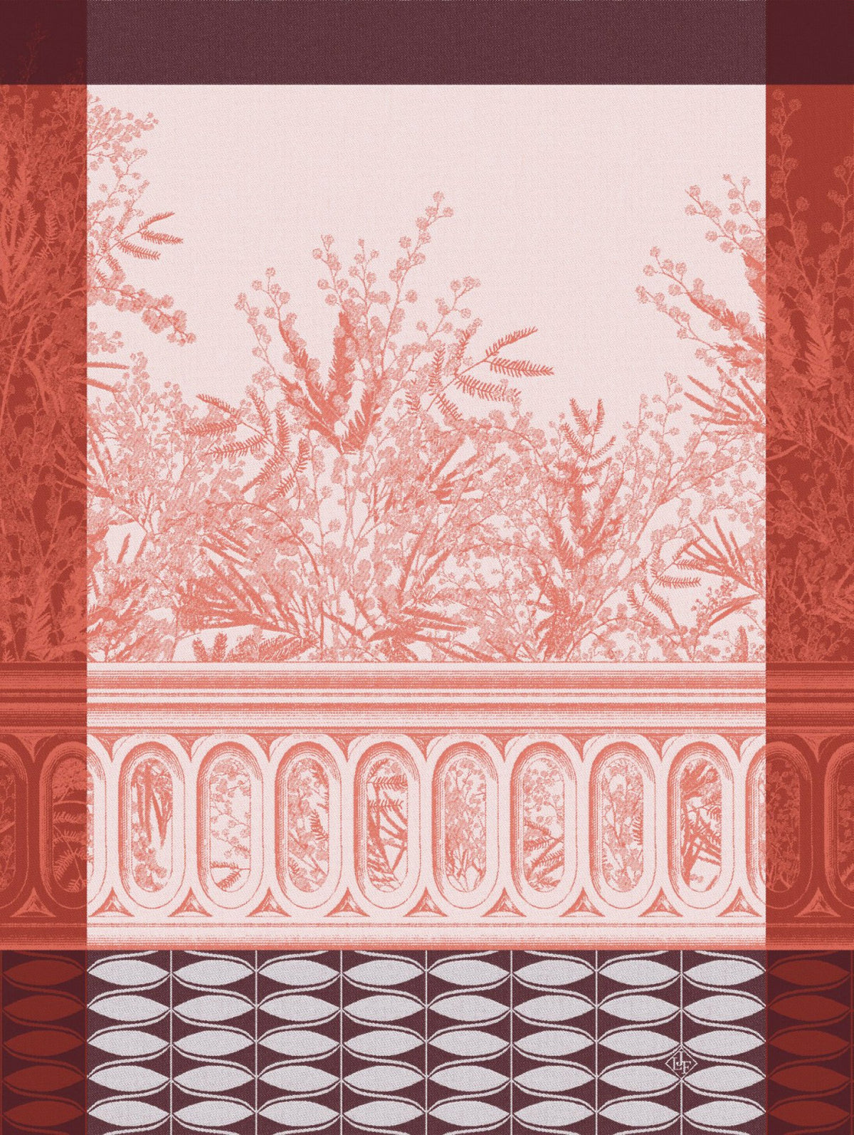 Jacquard Français "Riviera Mimosa" (Pink), Woven cotton tea towel. Made in France.