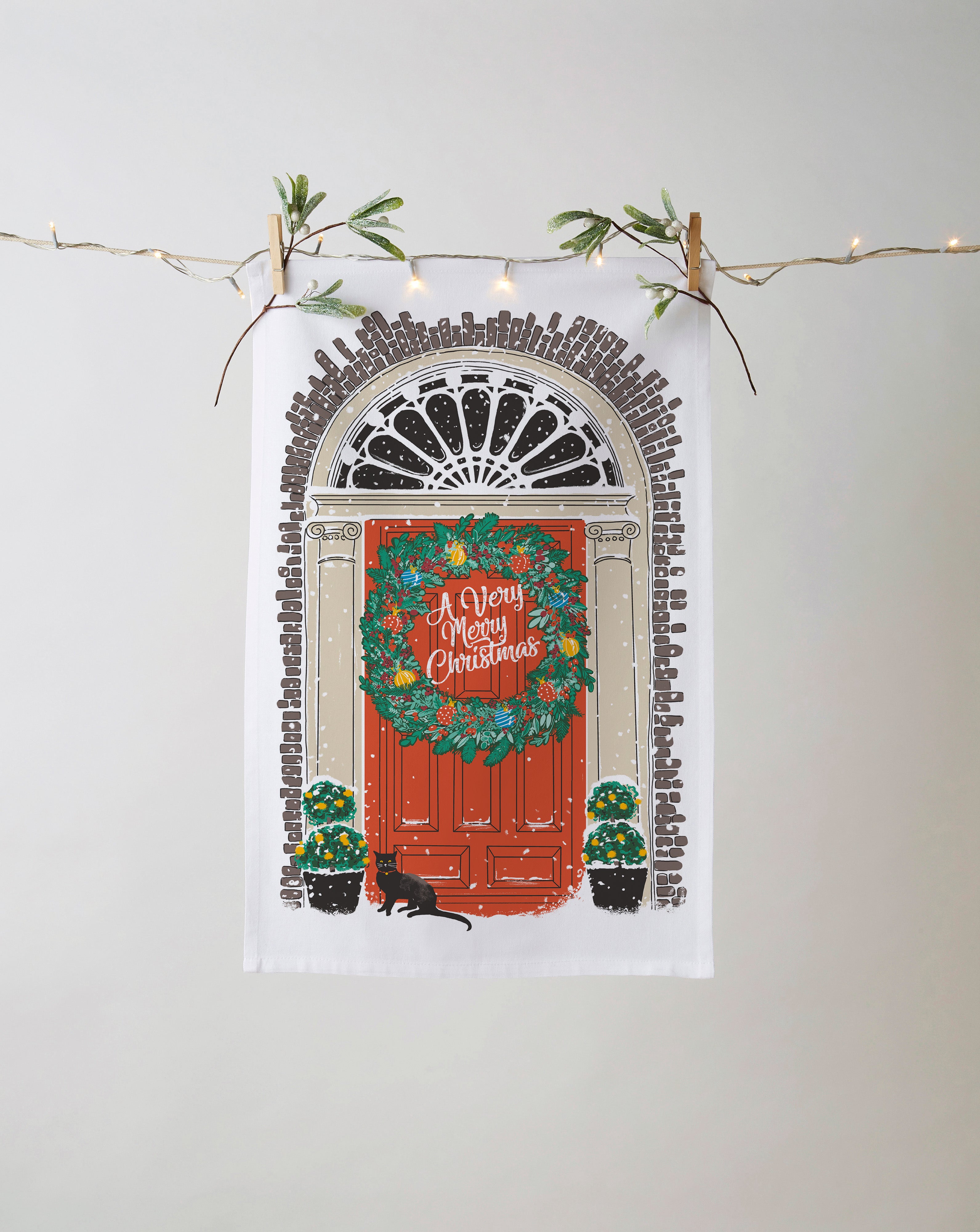 Ulster Weavers "Georgian Front Door",   Cotton Christmas tea towel.