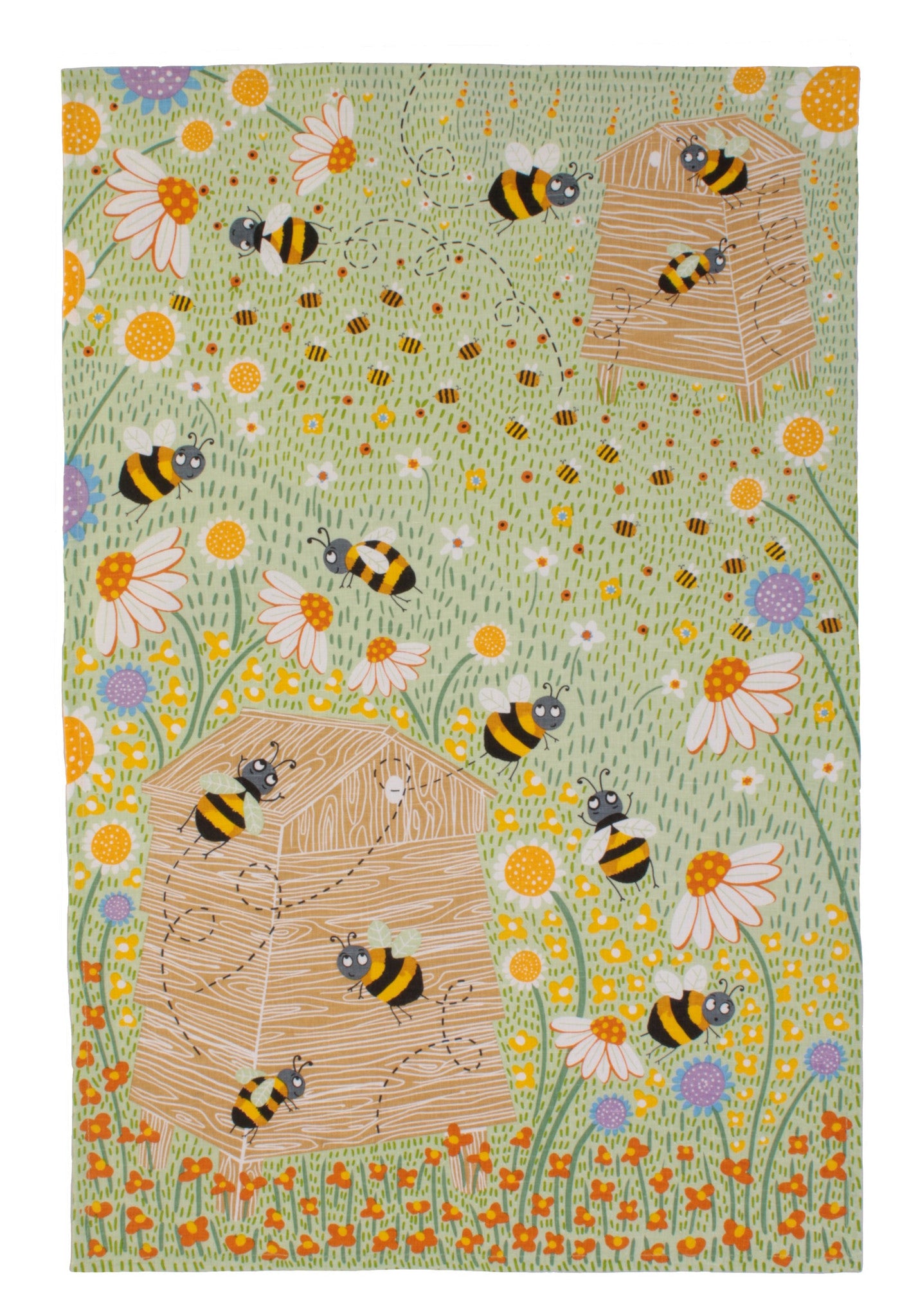 Ulster Weavers, "Daisy Bees", Pure cotton printed tea towel. - Home Landing