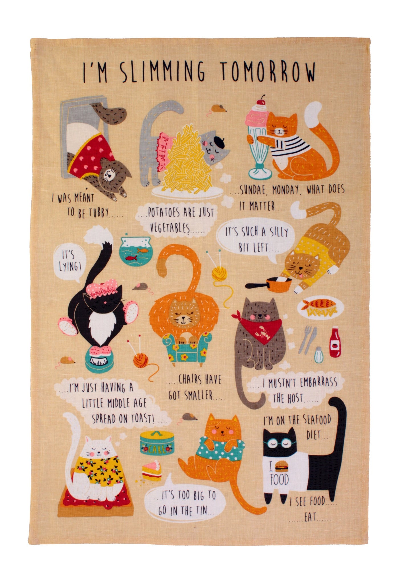 Ulster Weavers, " New, I’m Slimming Tomorrow", Pure Cotton printed tea towel. - Home Landing