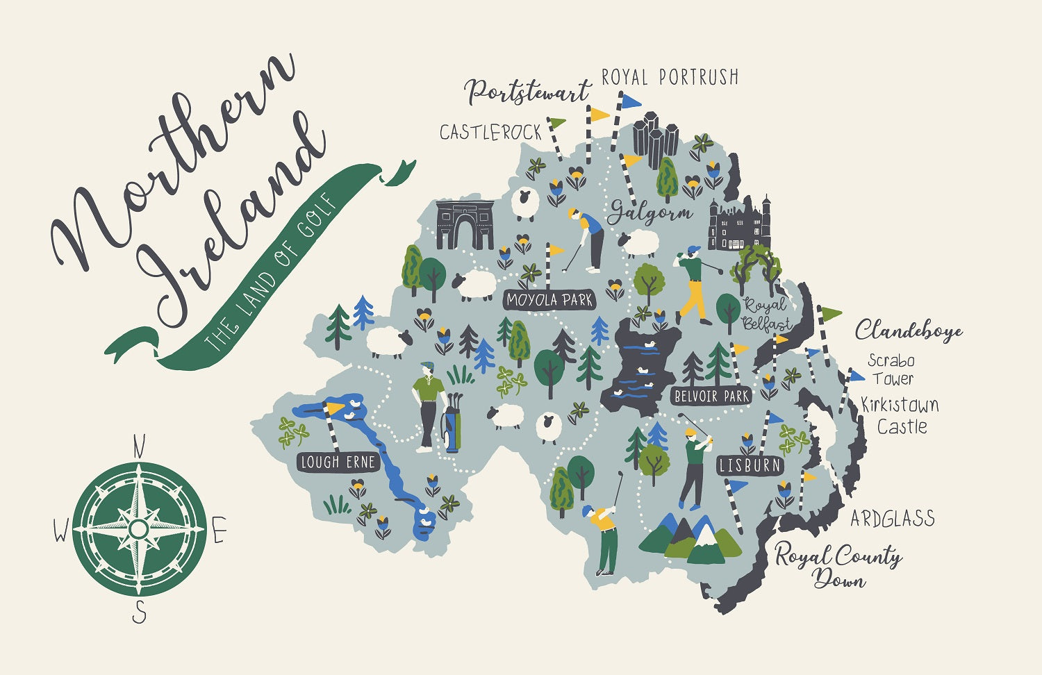 Ulster Weavers, "Northern Ireland Land of Golf", Cotton tea towel. Printed in the UK. - Home Landing