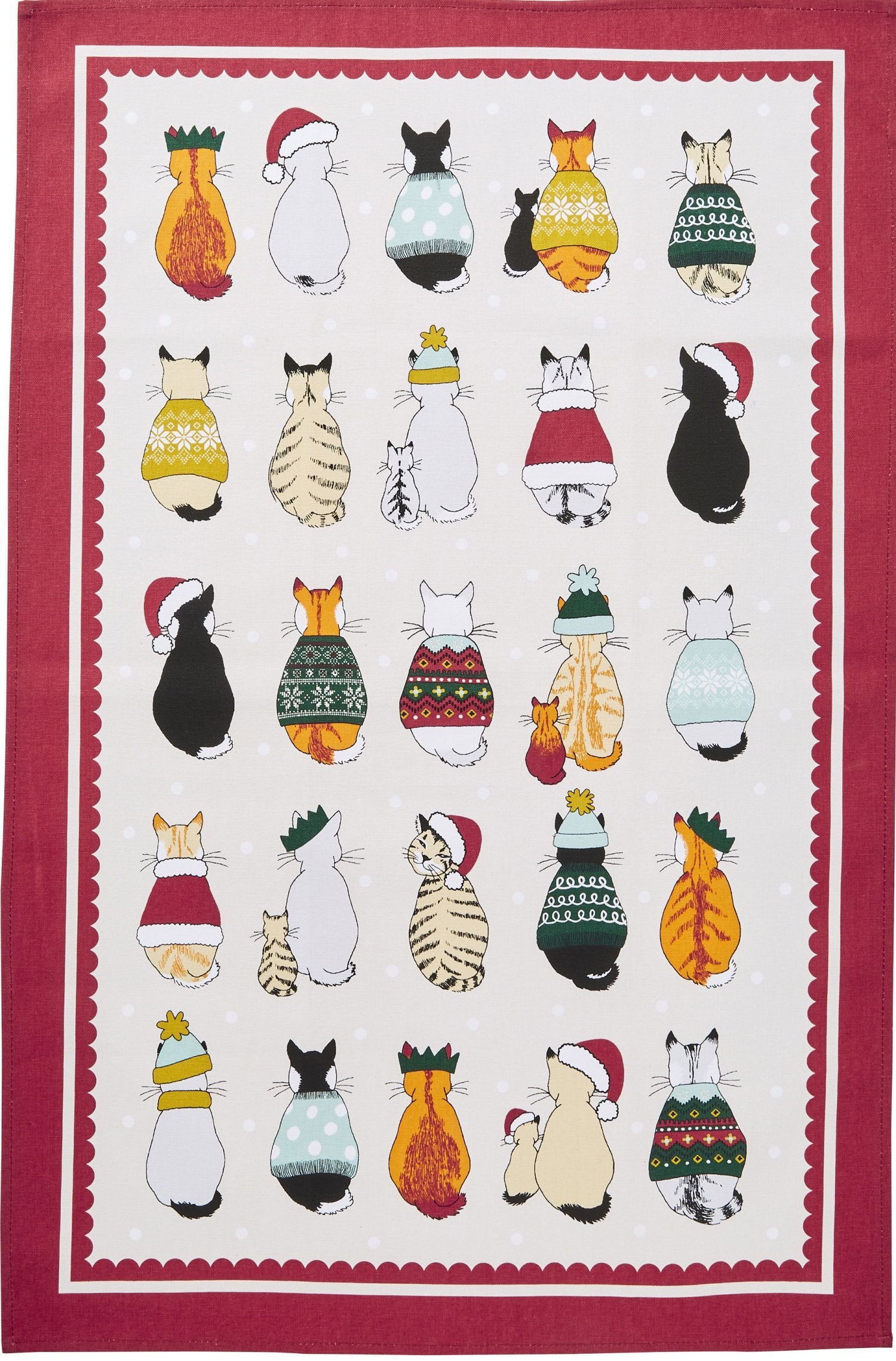 Ulster Weavers Christmas Cats in Waiting", Printed cotton tea towel.