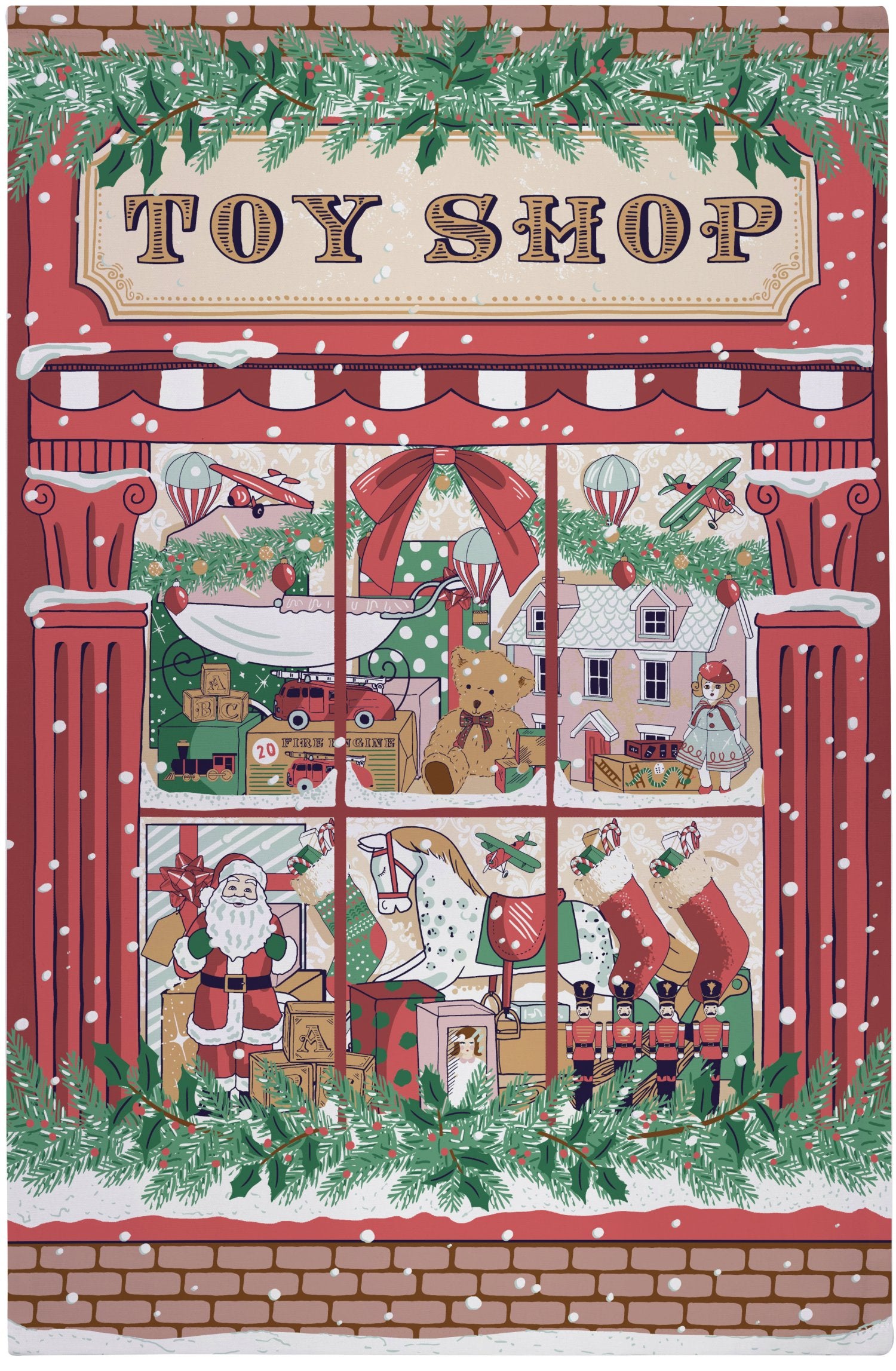 Ulster Weavers "Christmas Toy Shop", Christmas printed tea towel.