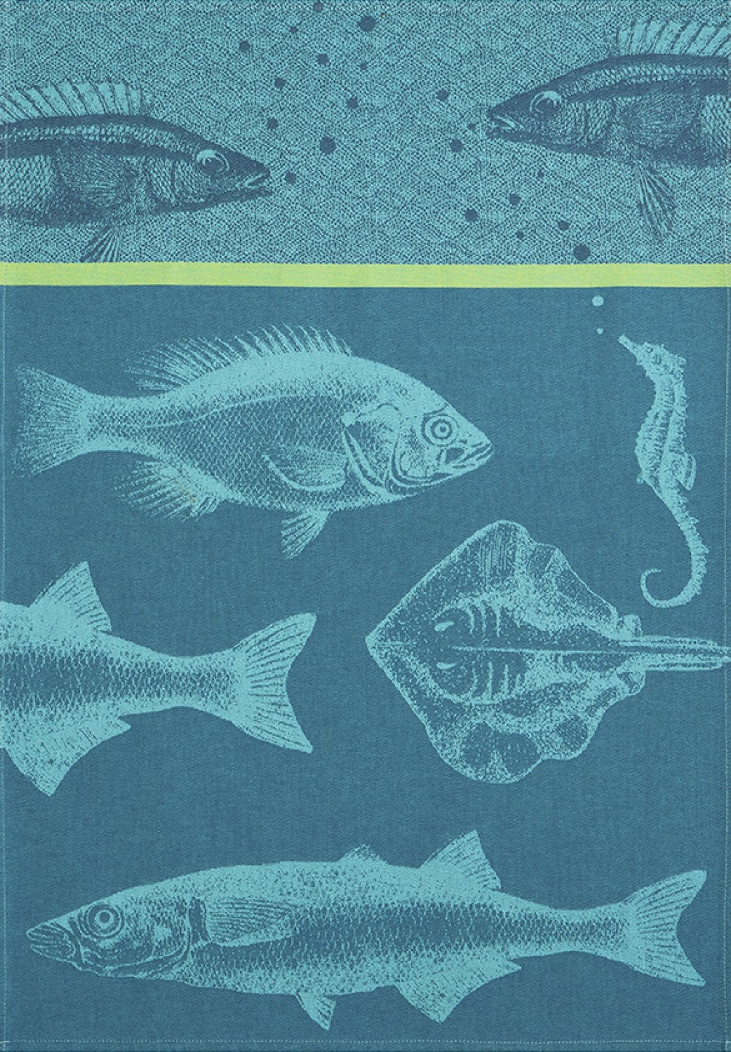 Coucke "Banc de Poissons", Woven cotton tea towel. Designed in France.