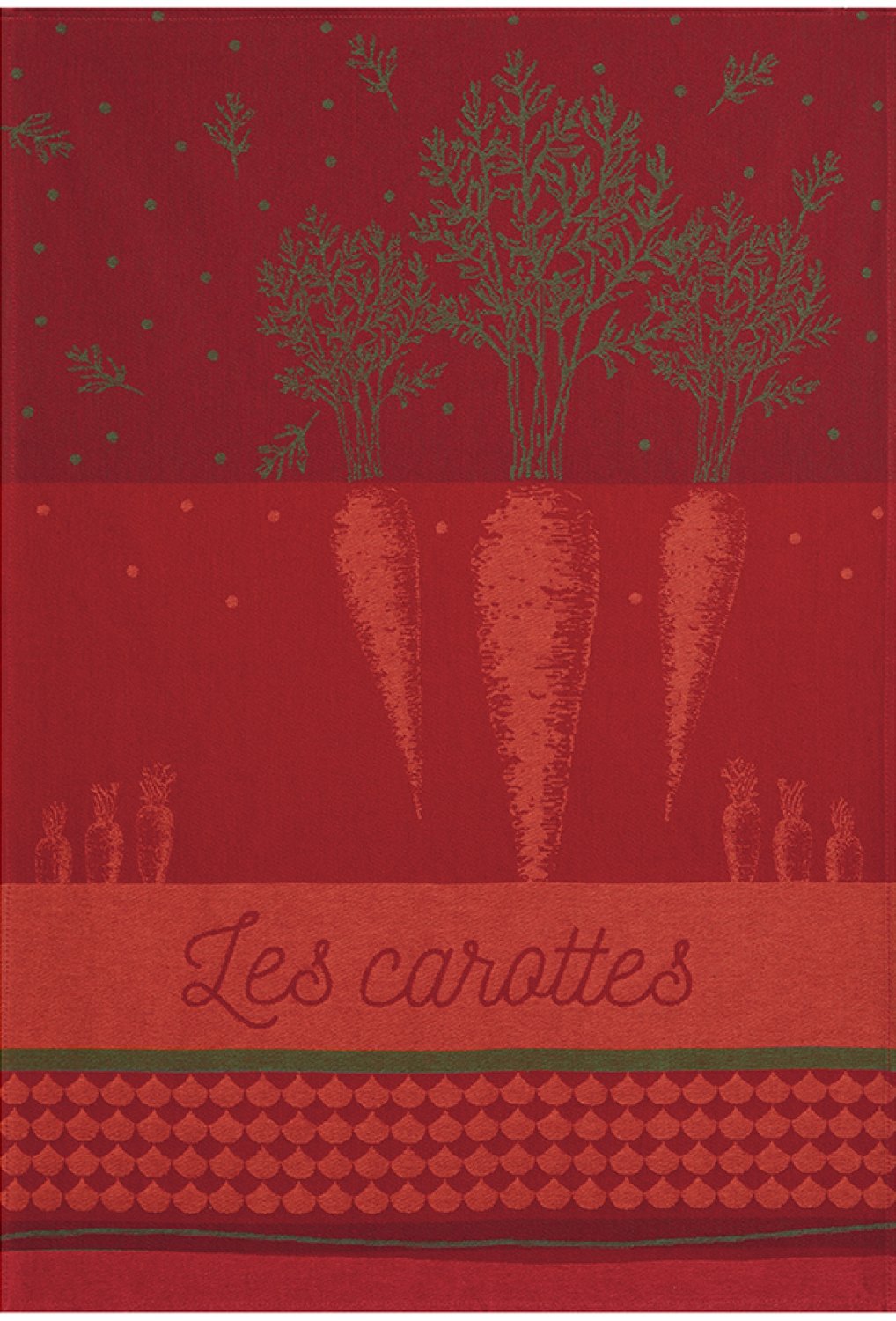 Coucke "Carottes du Potager", Woven cotton tea towel. Designed in France.