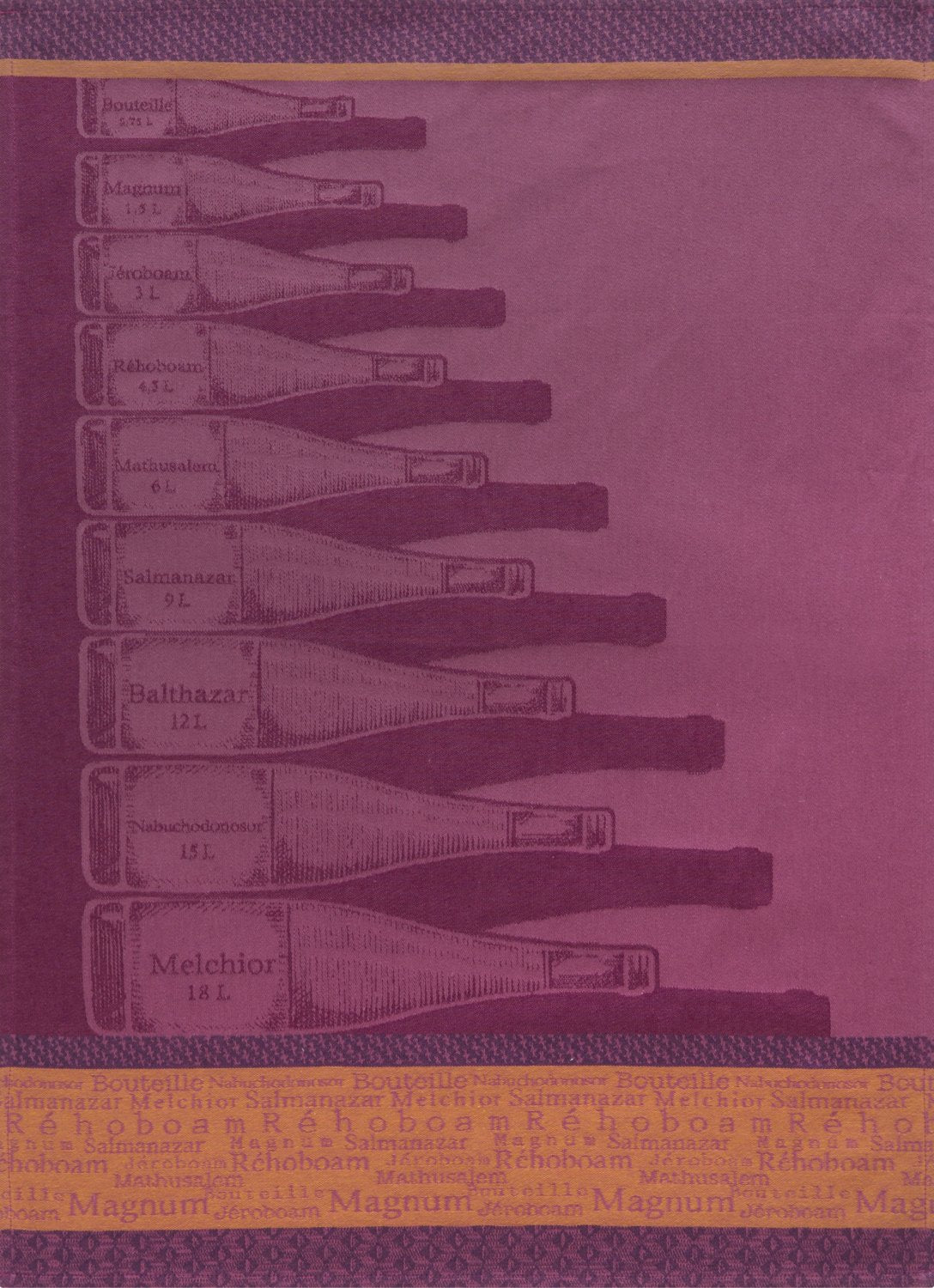 Coucke “Gabarits Bouteilles de Vin", Woven cotton tea towel. Designed in France.