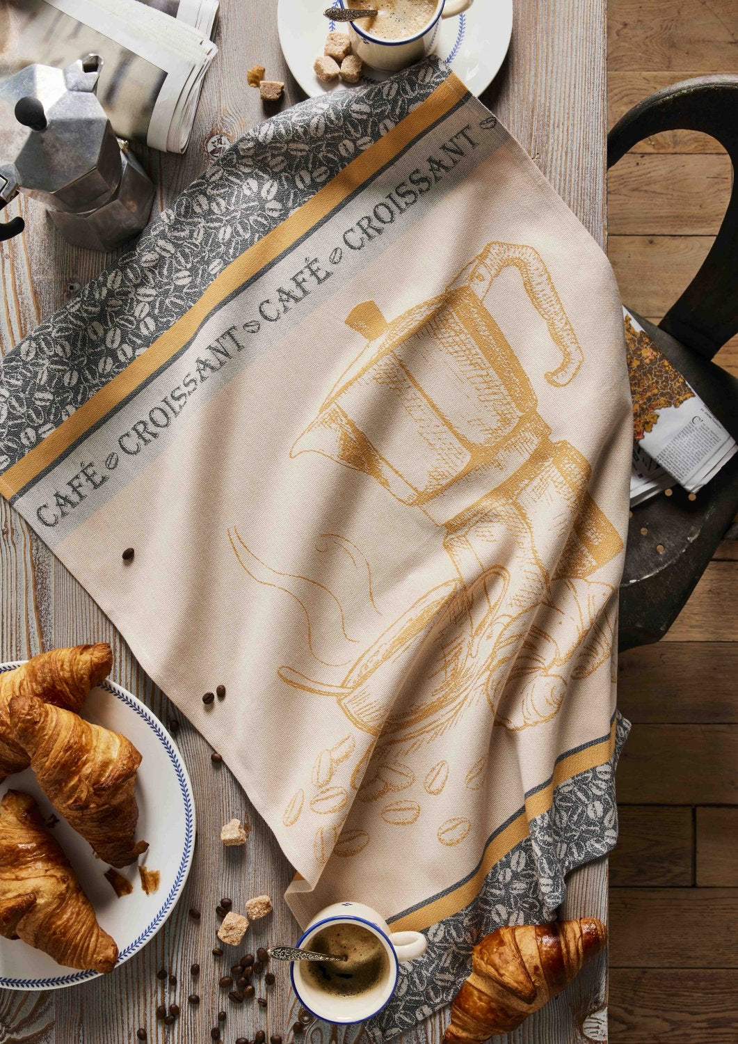 Coucke " Café Croissant", Woven cotton tea towel. Designed in France.