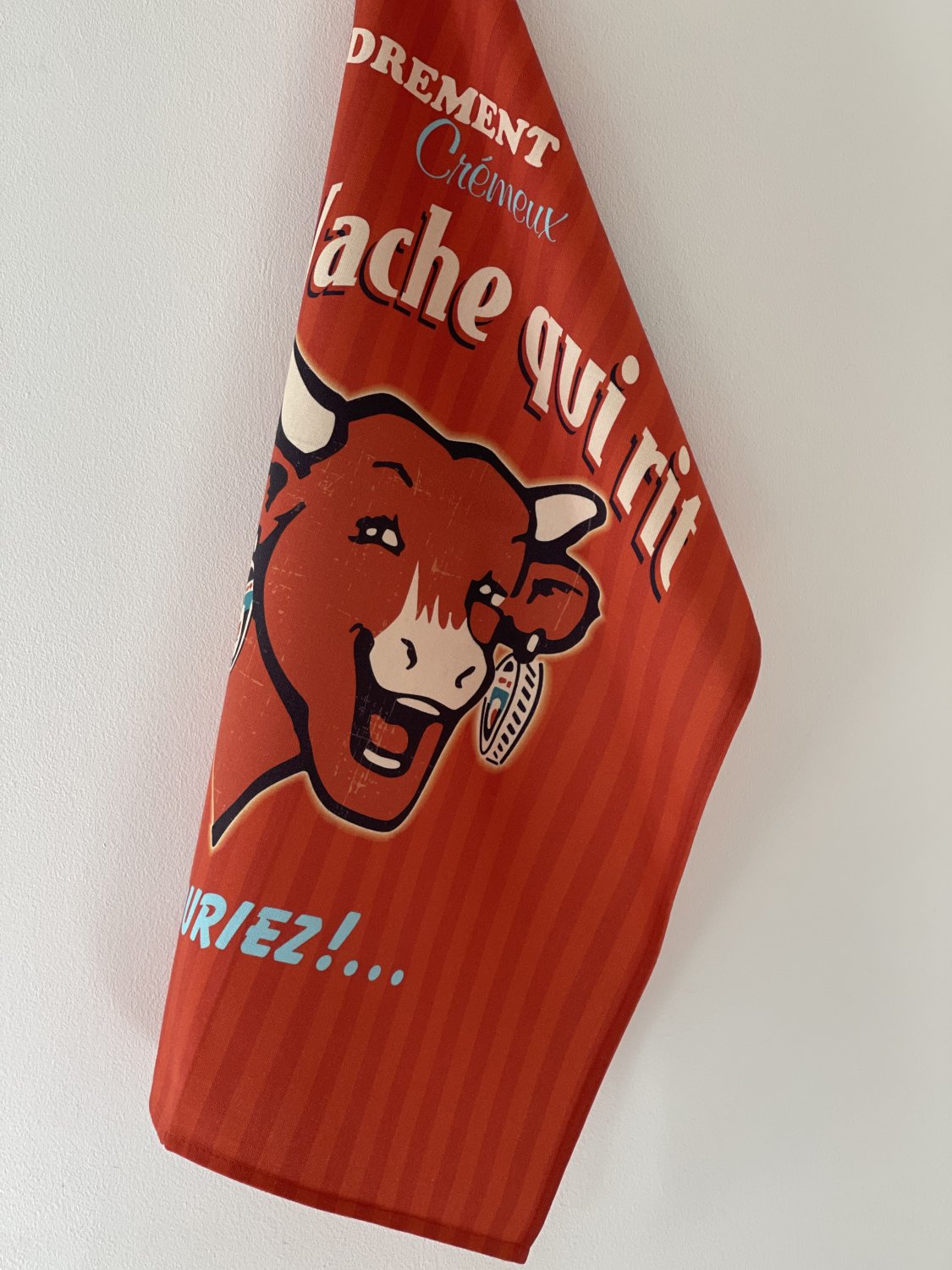 Coucke "La Vache Qui Rit-Retro Rouge", Printed cotton tea towel. Designed in France.