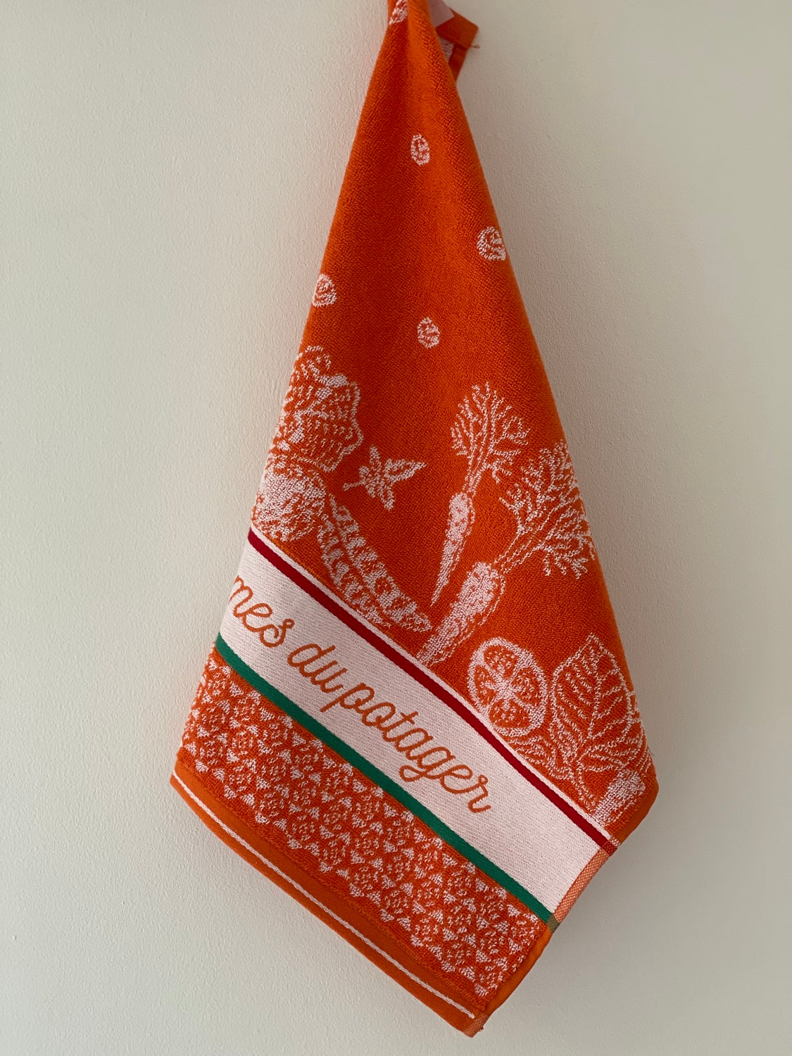 Coucke "Legumes du Potager", Cotton terry hand towel. Designed in France.