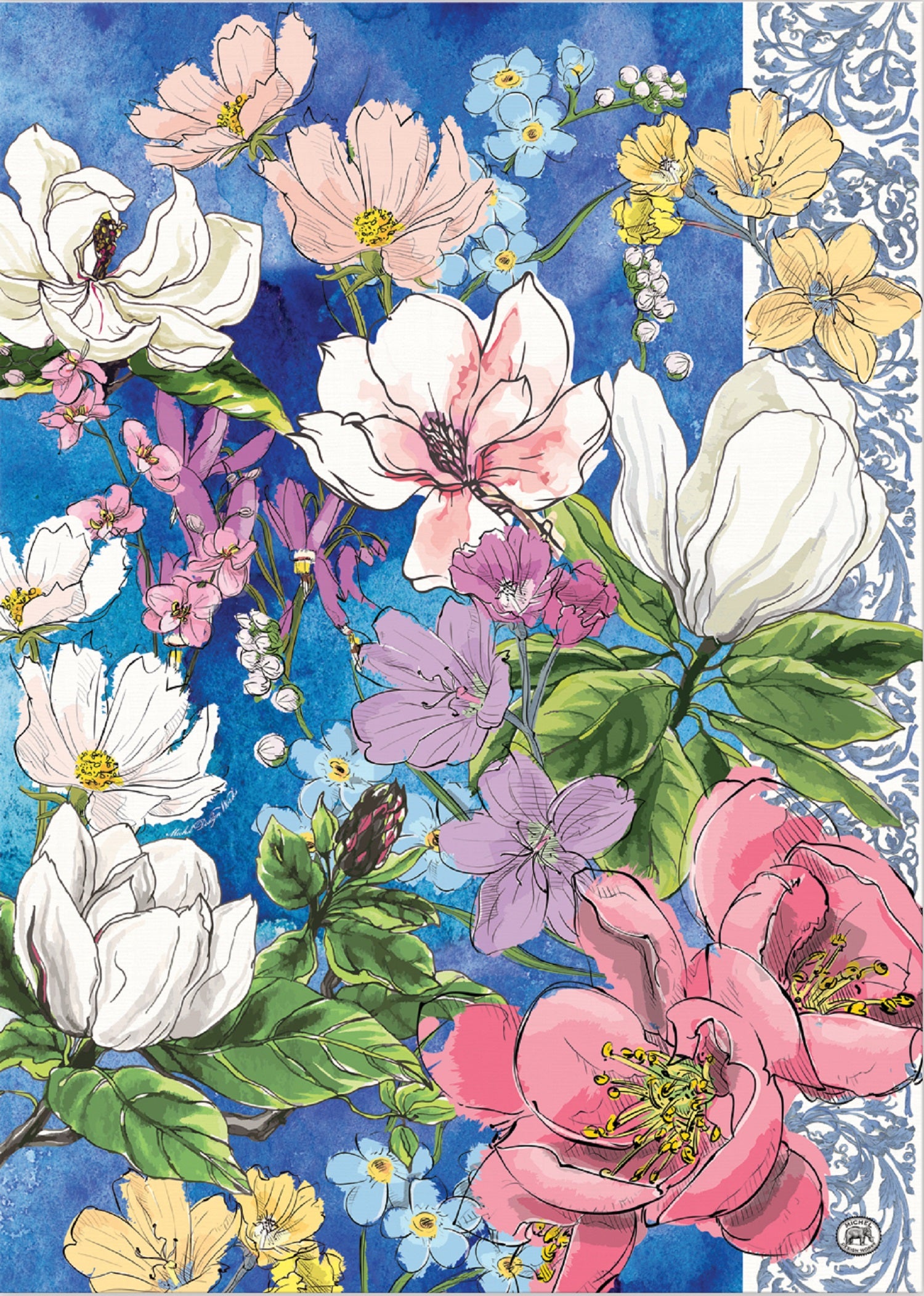 Michel Design Works, "Magnolia", Pure cotton printed tea towel.
