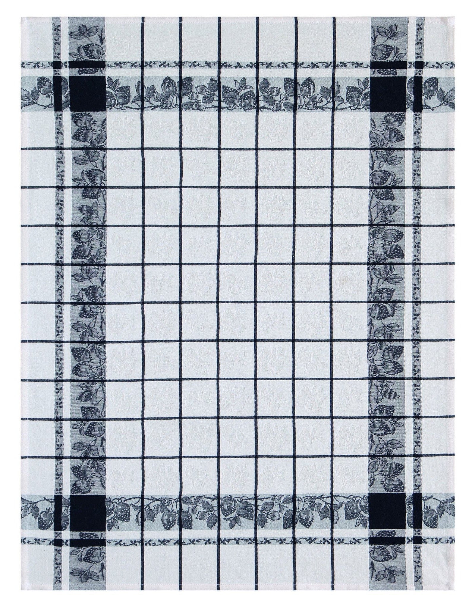 Jacquard Français "Fraises" (Black/White), Woven cotton tea towel. Made in France. - Home Landing