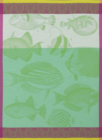 Jacquard Français "Moorea" (Green), Woven cotton tea towel. Made in France. - Home Landing