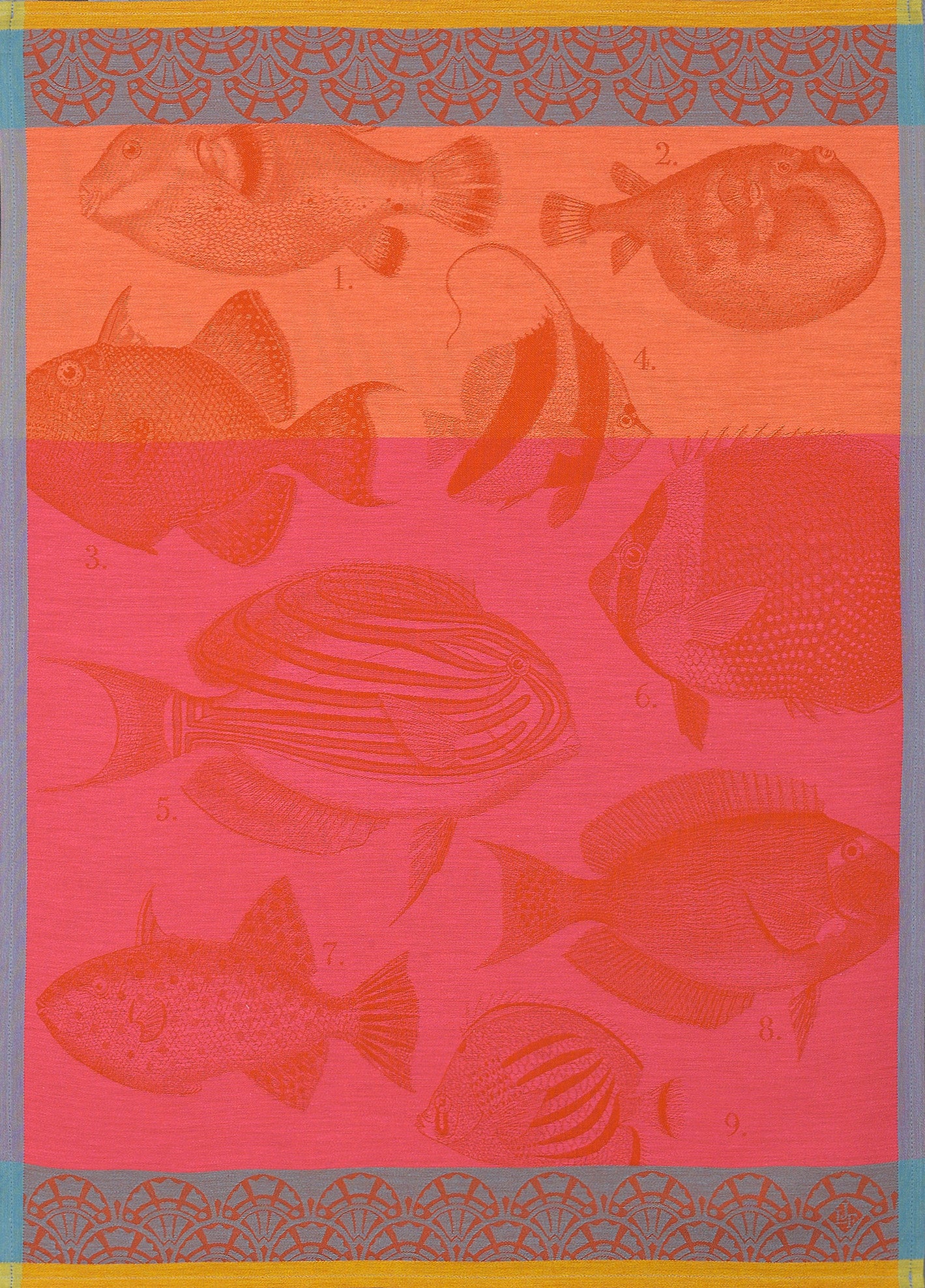 Jacquard Français "Moorea" (Coral), Woven cotton tea towel. Made in France. - Home Landing
