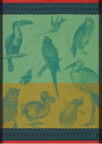 Jacquard Français "Volière" (Moss), Woven cotton tea towel. Made in France. - Home Landing