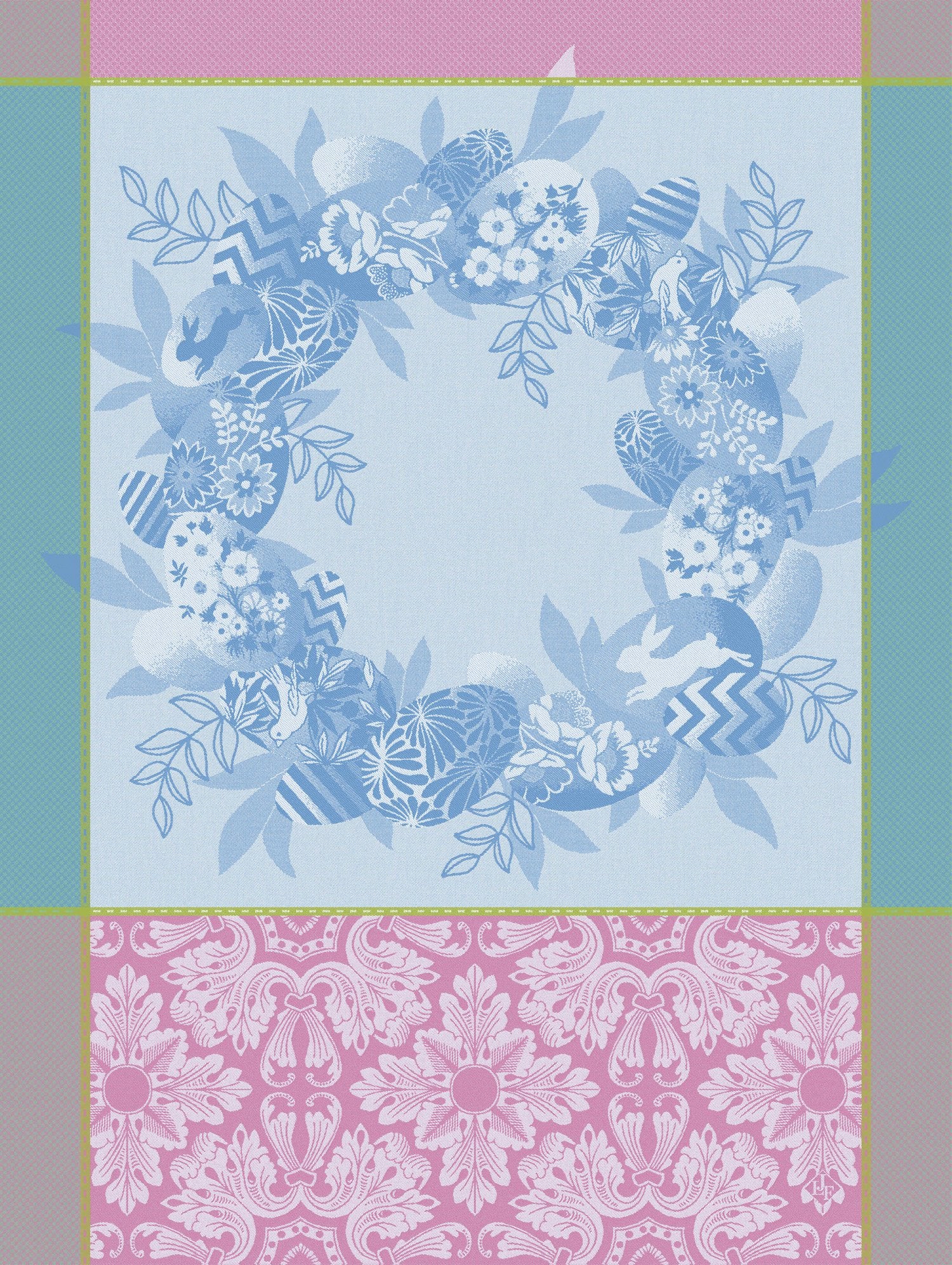 Jacquard Francais "Couronne De Pâques" (Blue), Woven cotton tea towel. Made in France.