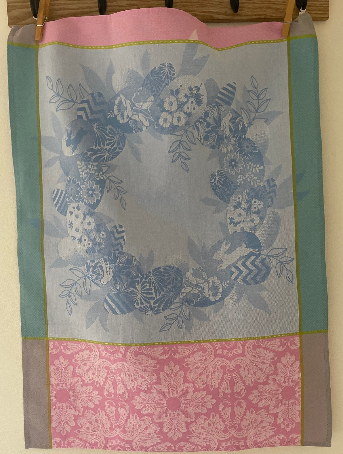 Jacquard Francais "Couronne De Pâques" (Blue), Woven cotton tea towel. Made in France.