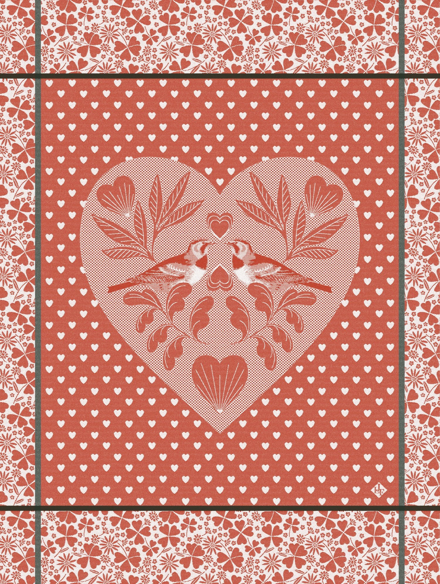 Jacquard Francais "Amour" (Red), Woven cotton tea towel. Made in France.