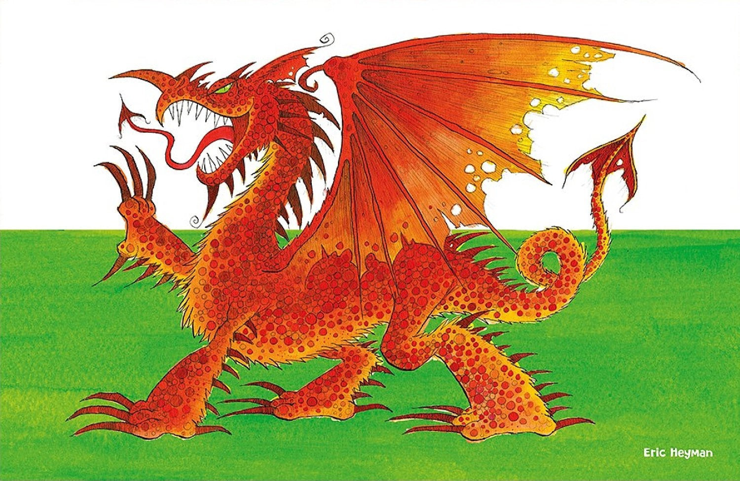 Emma Ball "Eric Heyman Welsh Dragon", Pure cotton tea towel. Printed in the UK. - Home Landing