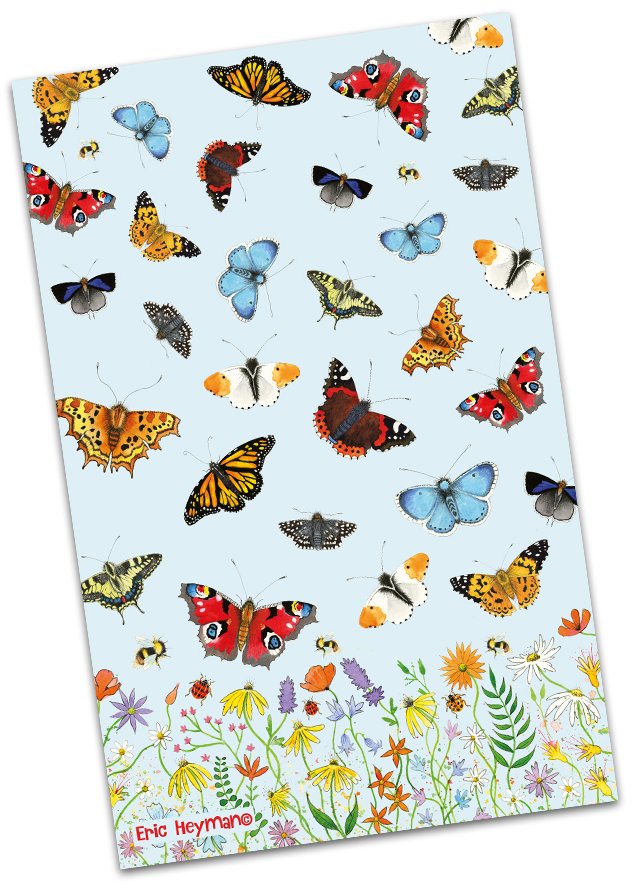 Emma Ball "Eric Heyman Butterflies", Pure cotton tea towel. Printed in the UK.