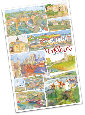Emma Ball "Yorkshire 2", Pure cotton tea towel. Printed in the UK.