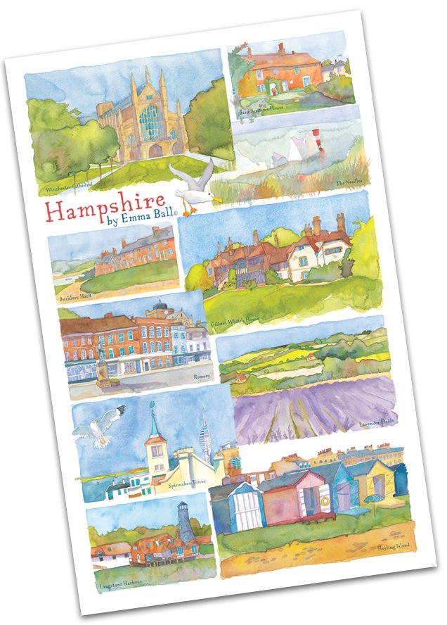 Emma Ball "Hampshire", Pure cotton tea towel. UK printed.