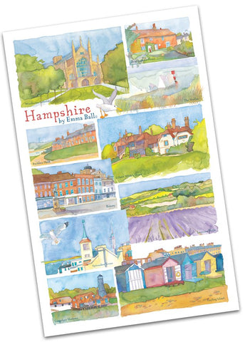 Emma Ball "Hampshire", Pure cotton tea towel. UK printed.
