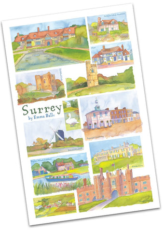 Emma Ball "Surrey", Pure cotton tea towel. UK printed.