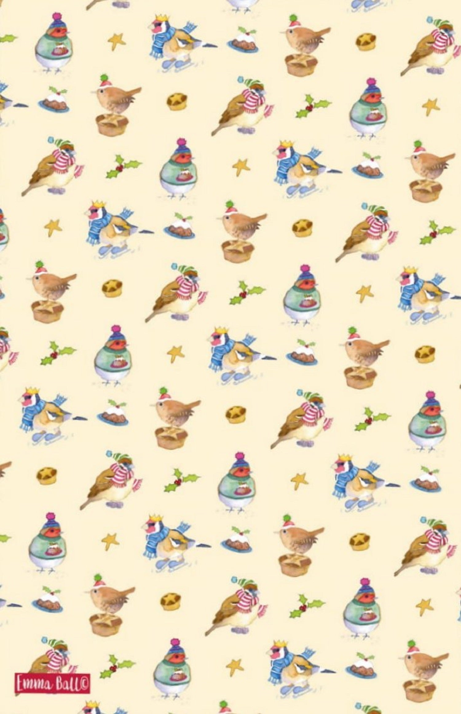 Emma Ball "Christmas Birds", Pure cotton tea towel. Printed in the UK. - Home Landing