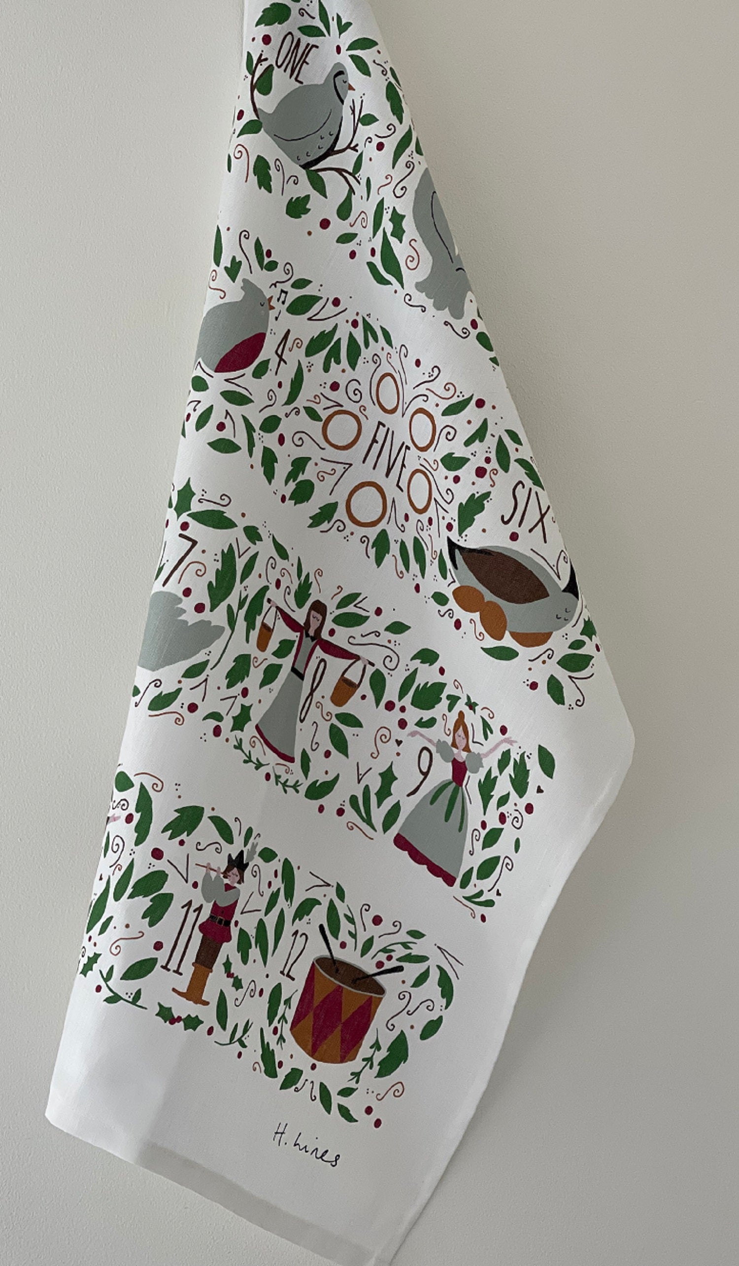 Home-Landing, “12 Days of Christmas”, Linen union tea towel. UK printed.