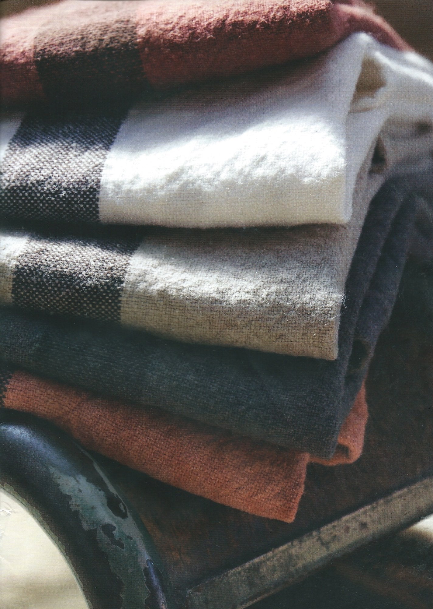 Charvet Editions "Doudou Stripe" (White & Marron), White woven linen tea towel. Made in France. - Home Landing