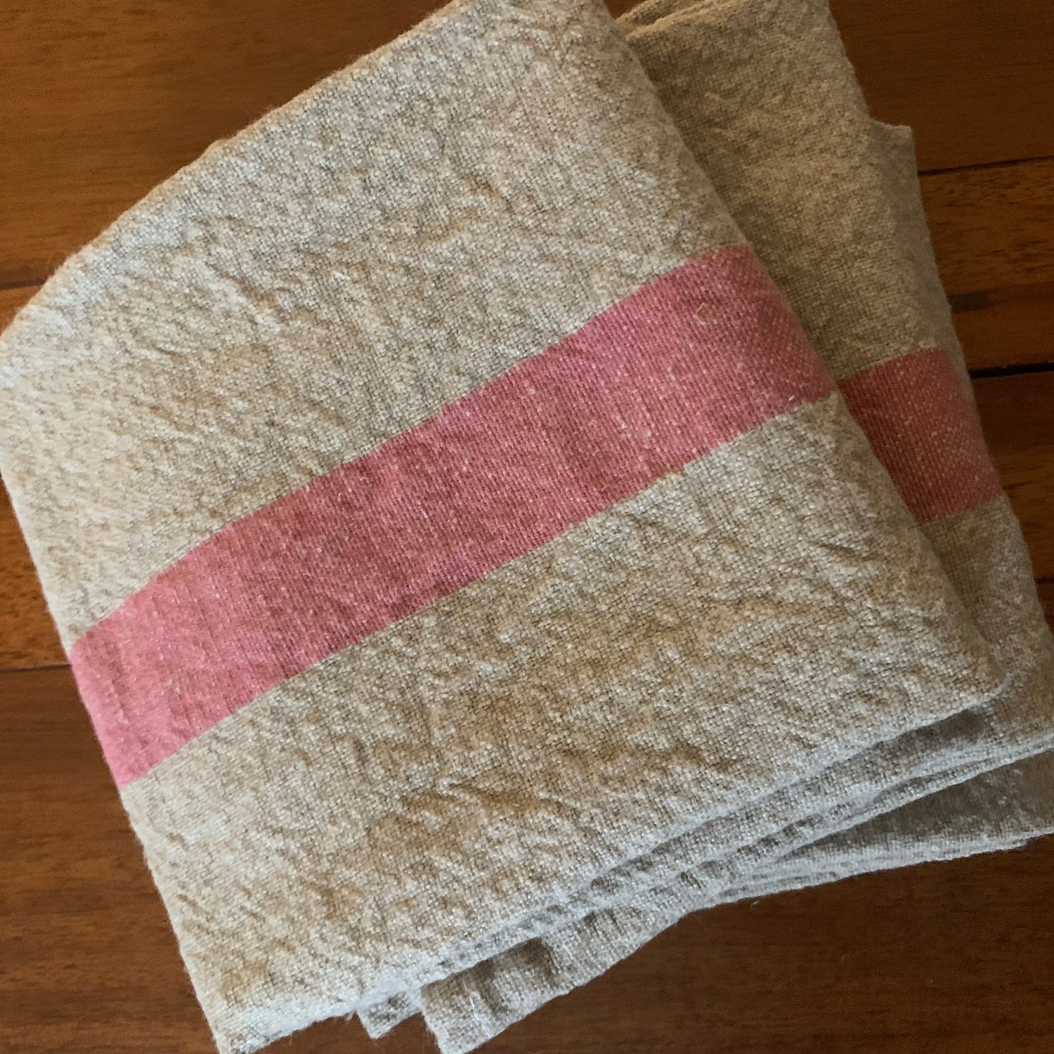 Charvet Éditions "Doudou Stripe" (Natural & Rose), Natural woven linen tea towel. Made in France. - Home Landing
