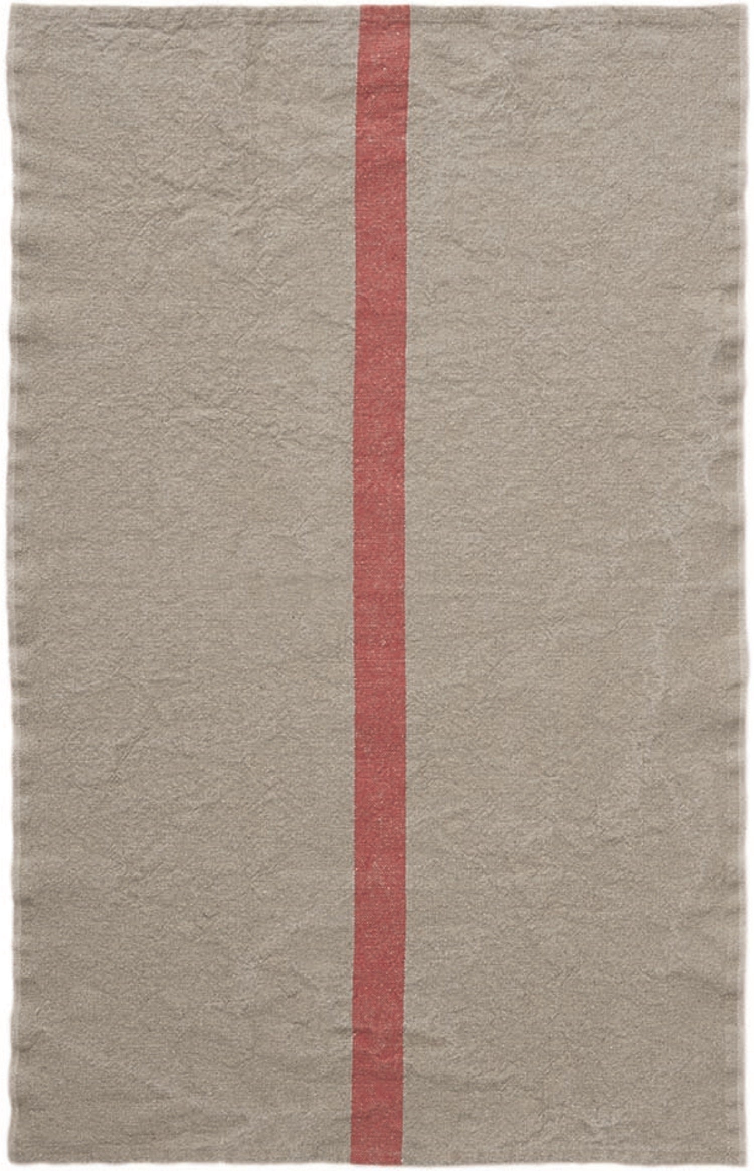 Charvet Editions "Doudou Stripe" (Natural & Red), Natural woven linen tea towel. Made in France.