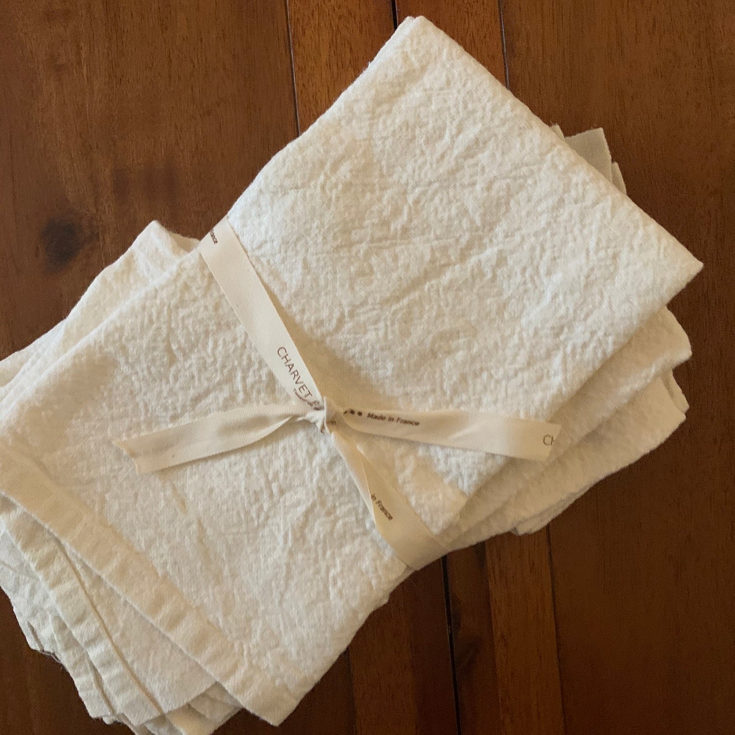 Charvet Éditions "Doudou Plain" (White), White woven linen tea towel. Made in France. - Home Landing