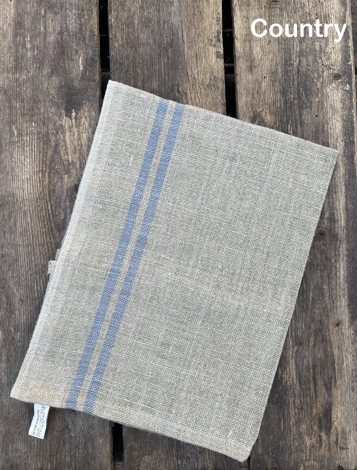 Charvet Éditions "Country" (Blue), Natural woven linen tea towel. Made in France. - Home Landing
