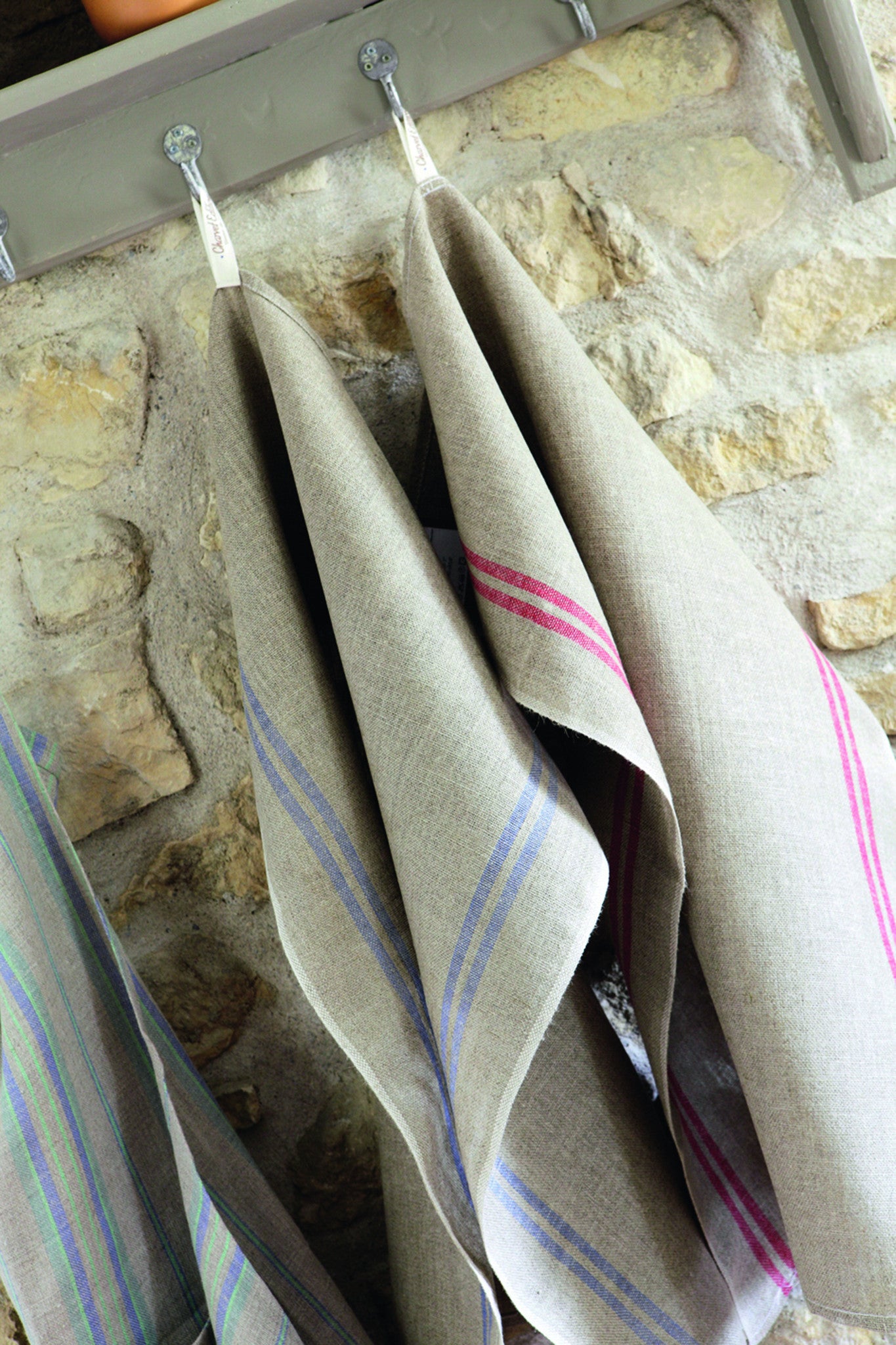 Charvet Éditions "Country" (Blue), Natural woven linen tea towel. Made in France. - Home Landing