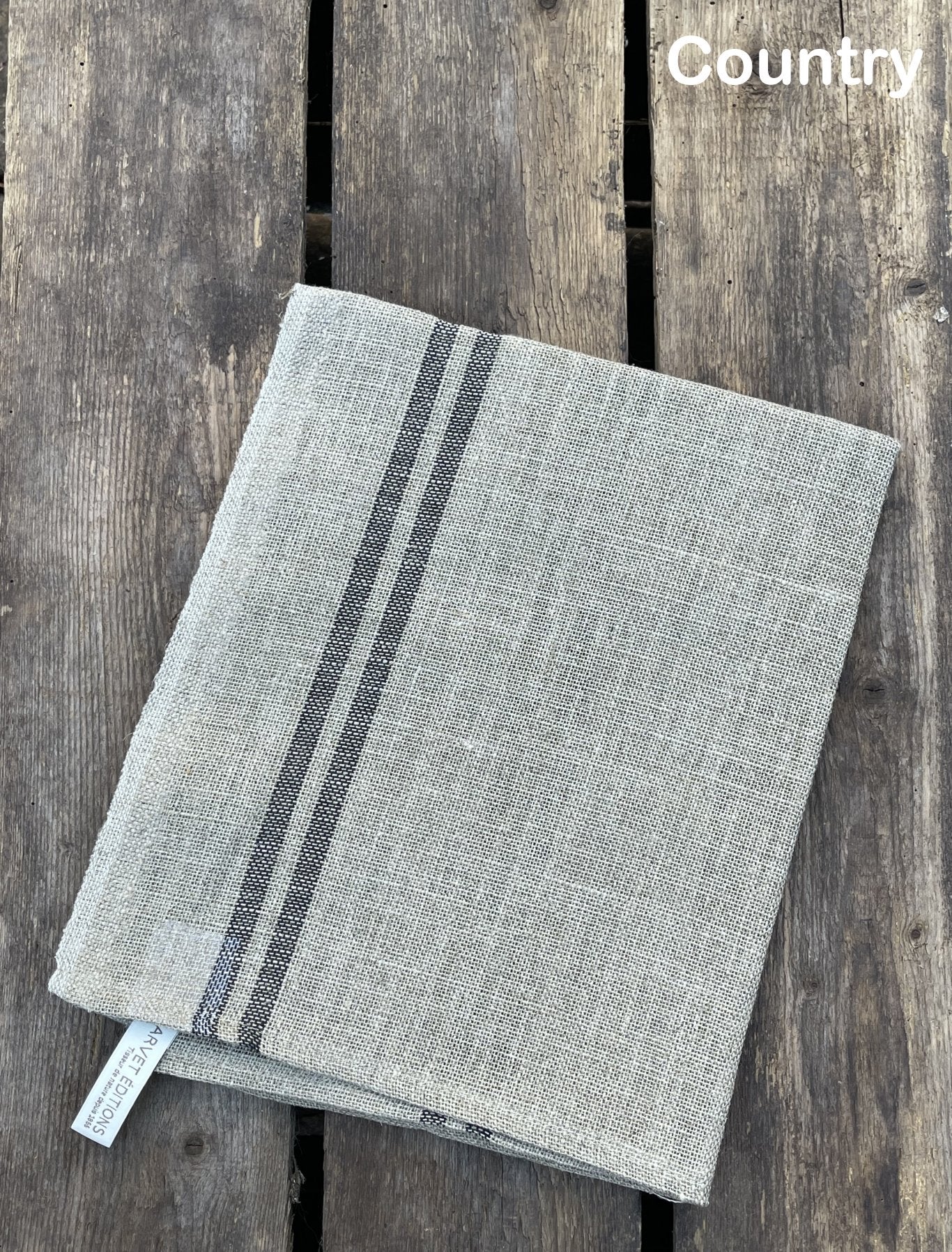 Charvet Éditions "Country" (Black), Natural woven linen tea towel. Made in France. - Home Landing