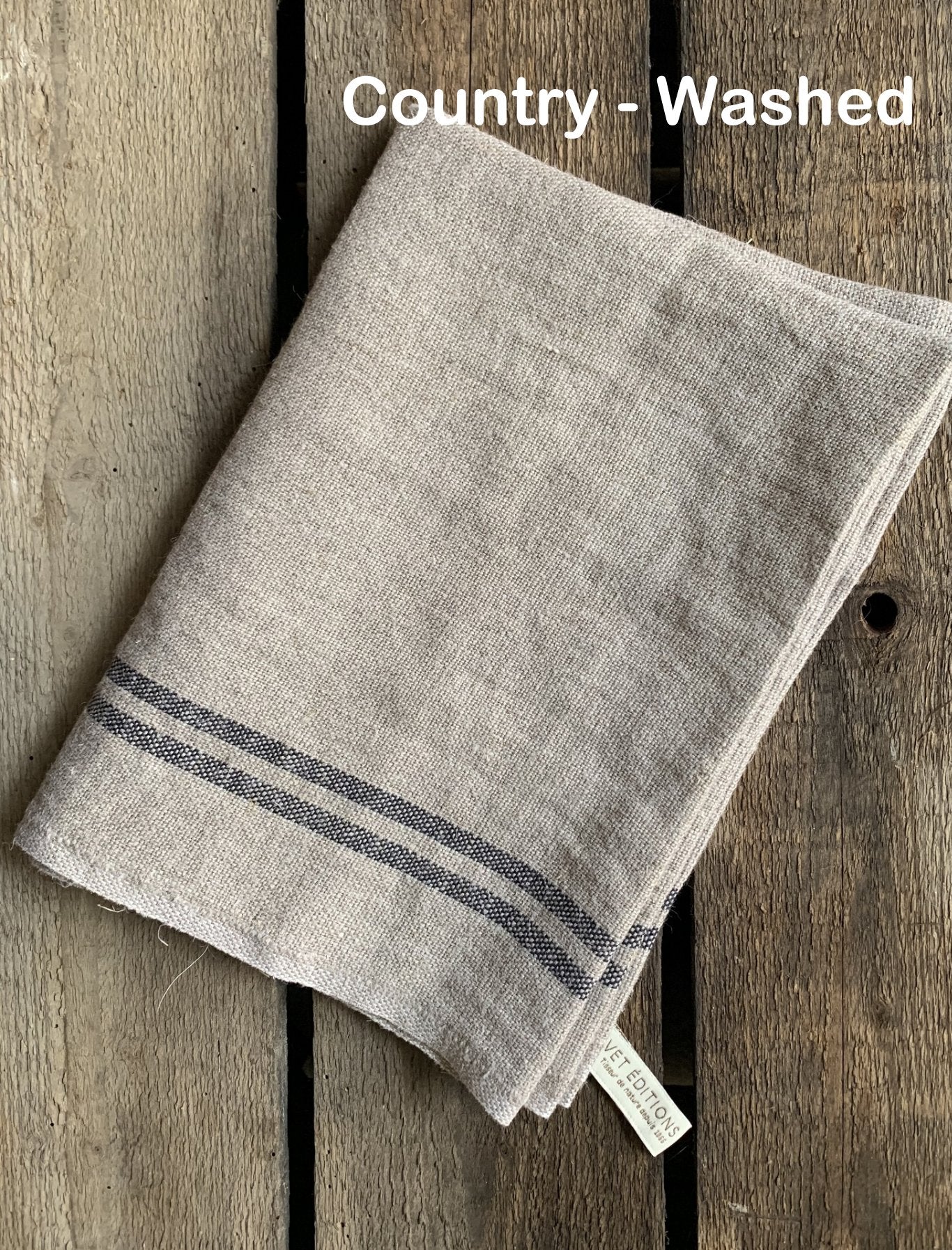 Charvet Éditions "Country Washed" (Black), Natural woven linen tea towel. Made in France.