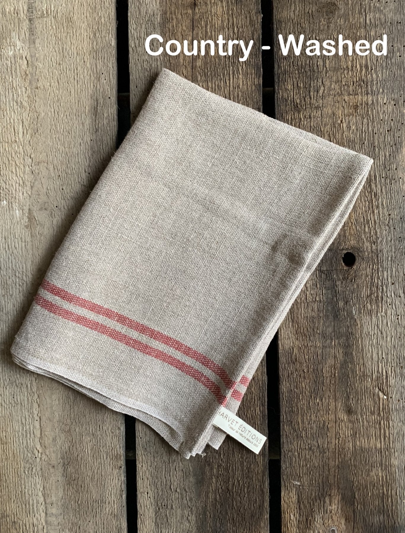 Charvet Éditions "Country Washed" (Red), Natural woven linen tea towel. Made in France.