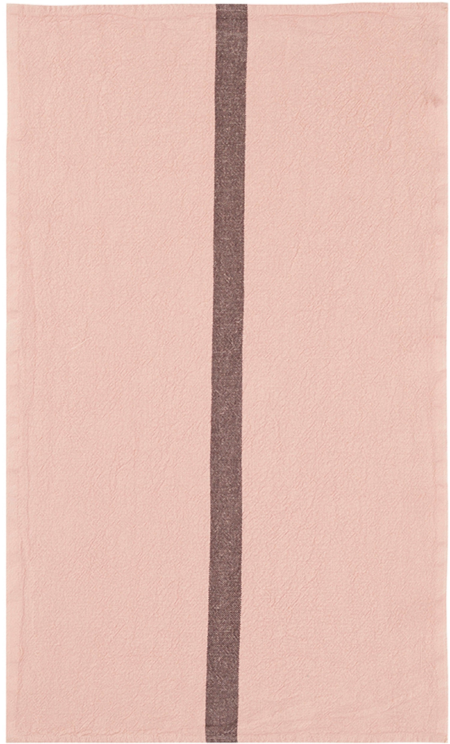 Charvet Editions "Doudou Stripe" (Petal & Marron), Natural woven linen tea towel. Made in France.