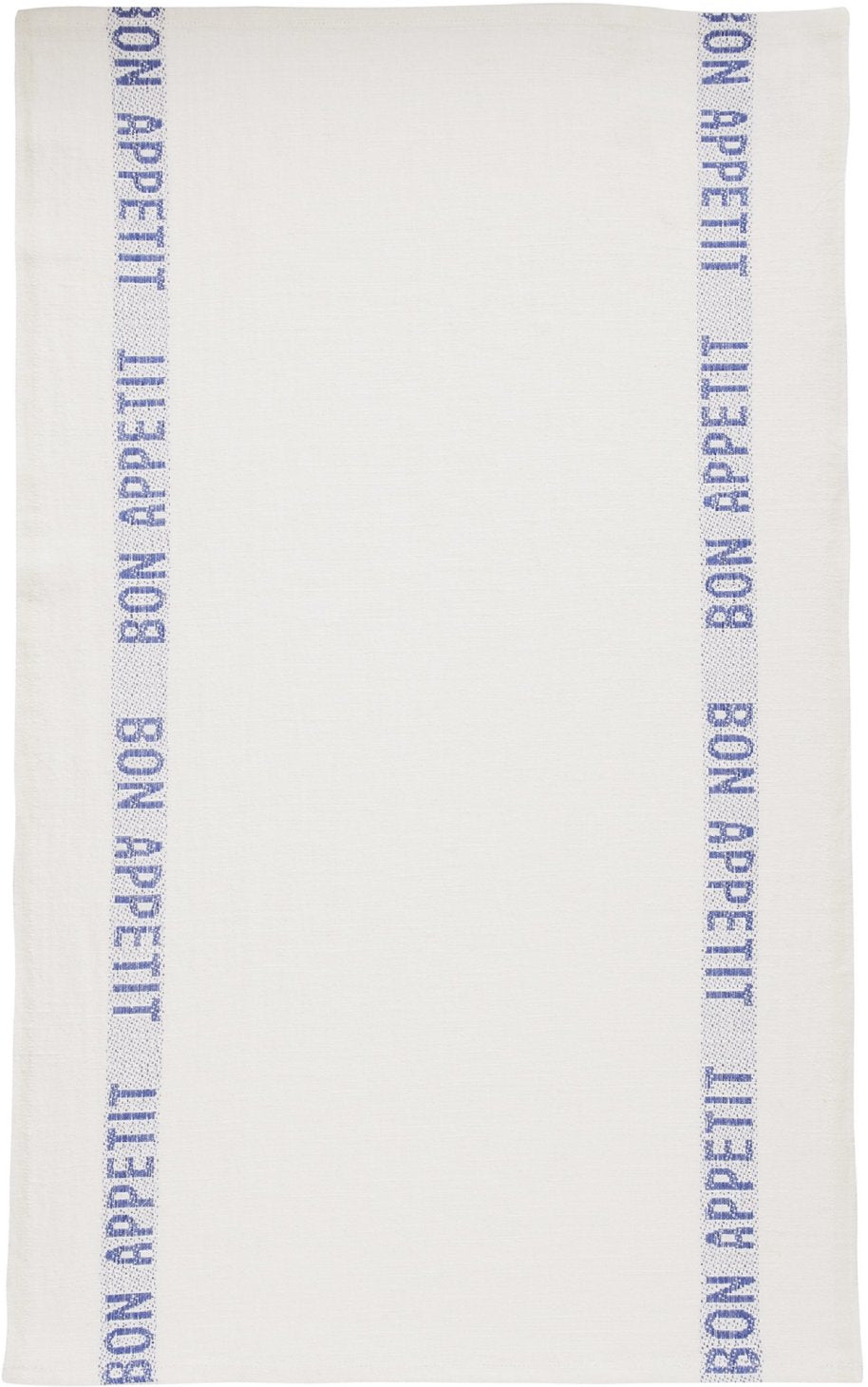 Charvet Editions "Bon Appetit" (Blue), White woven linen tea towel. Made in France.