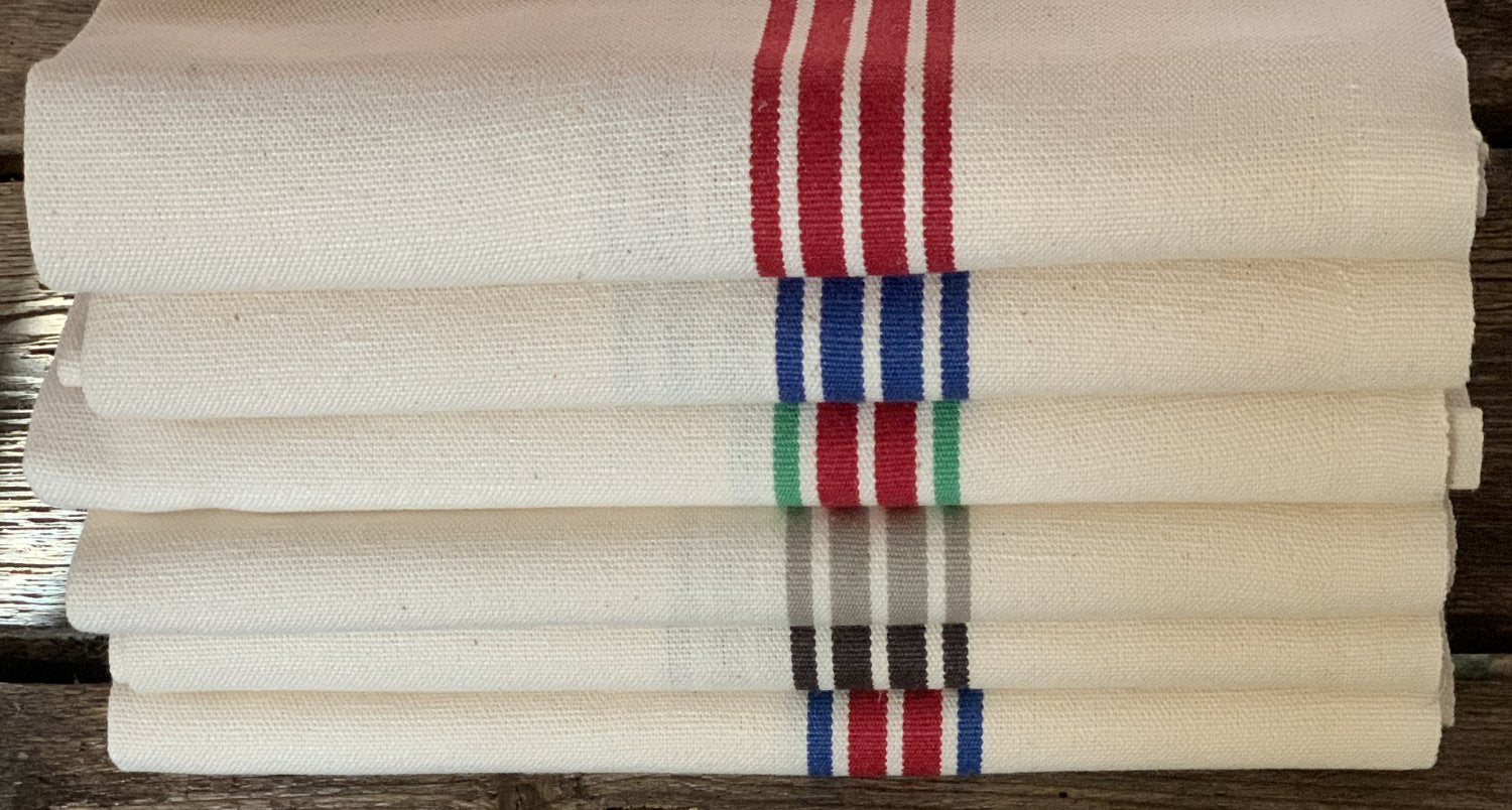 Charvet Éditions "Piano" (Red / Blue), Woven linen union tea towel. Made in France. - Home Landing