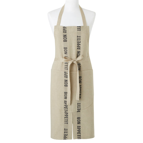 Charvet Éditions "Bon Appetit" (Black), Natural / Black linen apron. Made in France.