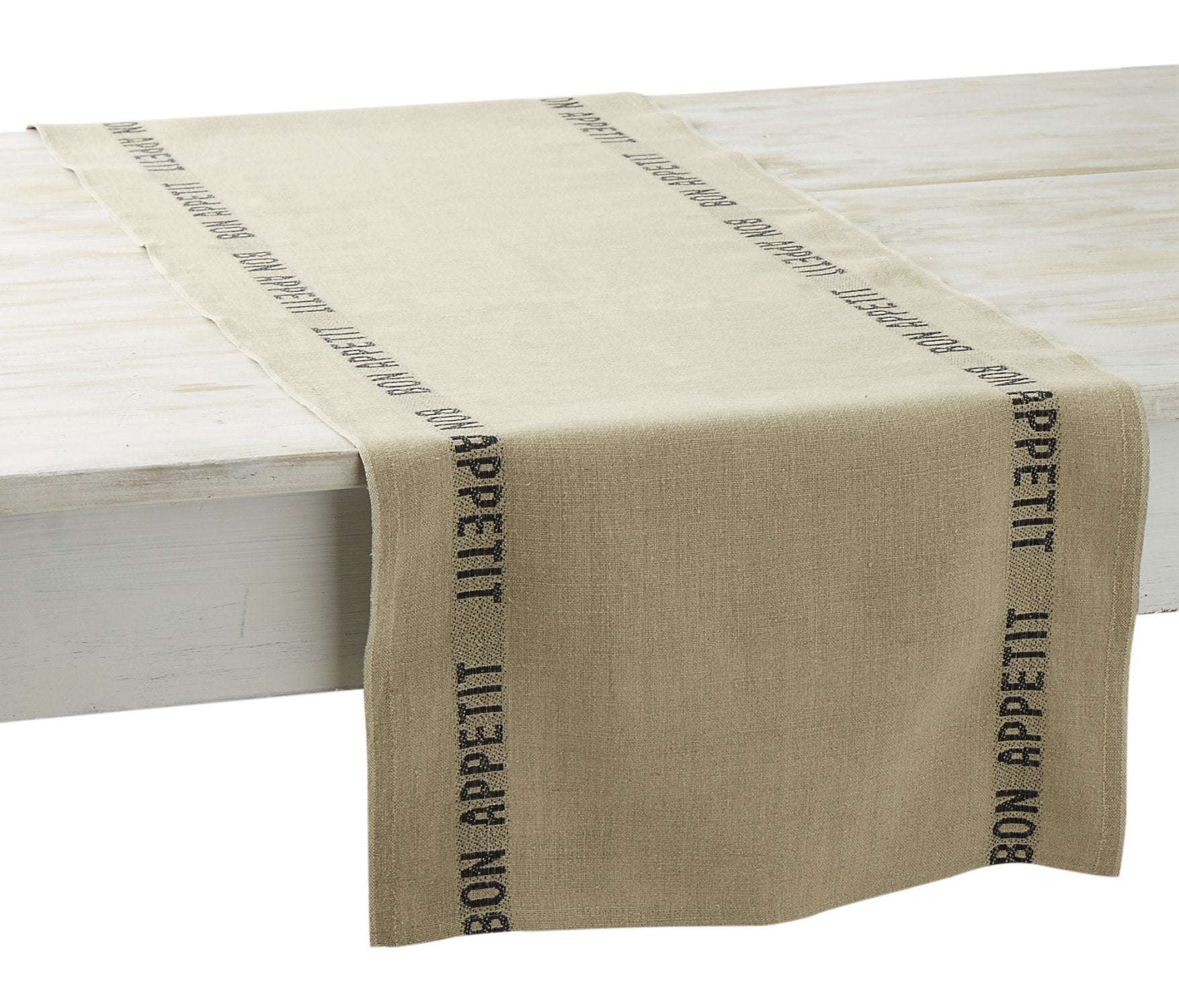 Charvet Editions "Bon Appetit" (Black), Long woven linen table runner. France