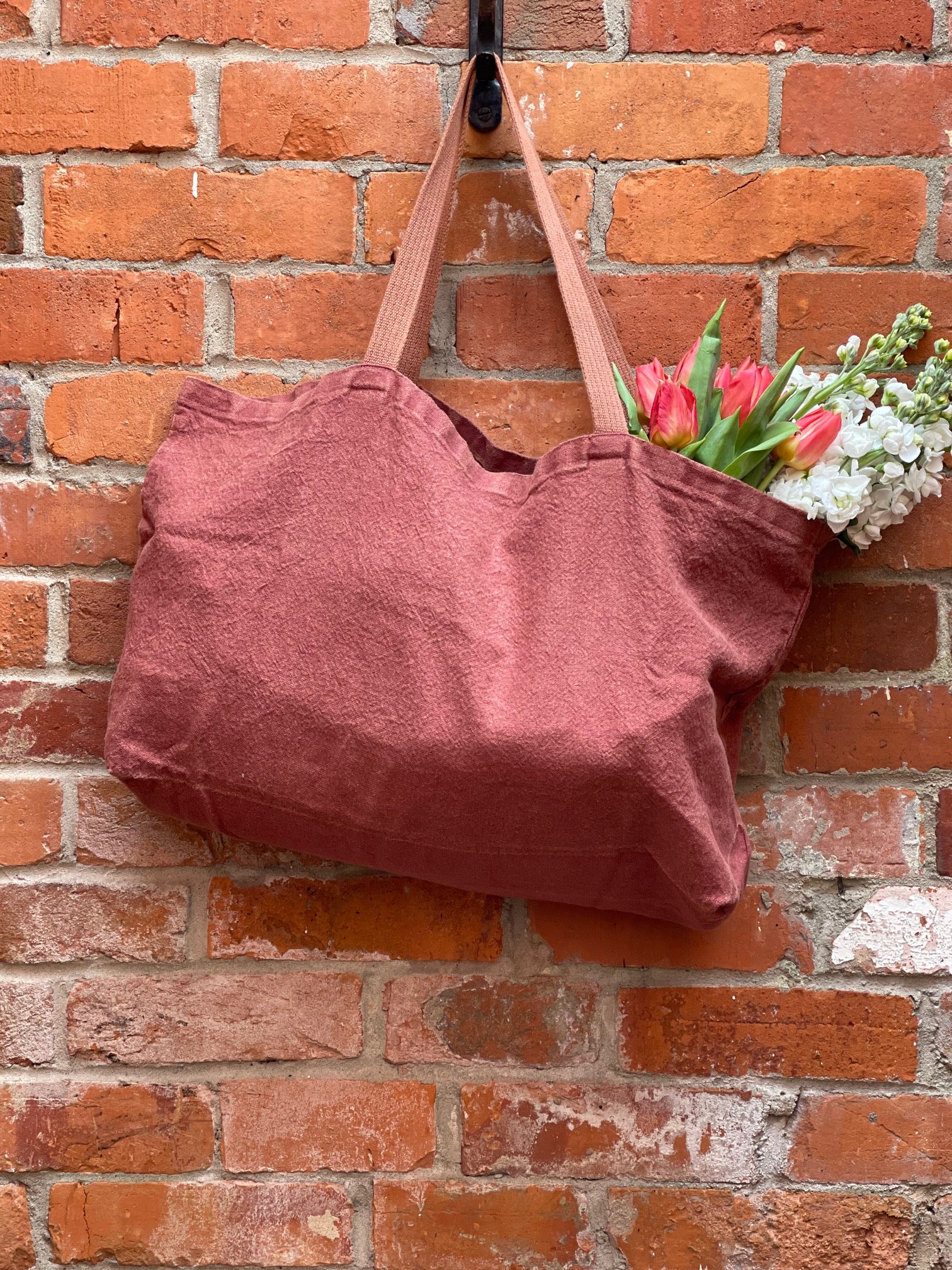 Charvet Editions "Doudou Bag" (Brique), Natural linen bag. Made in France.